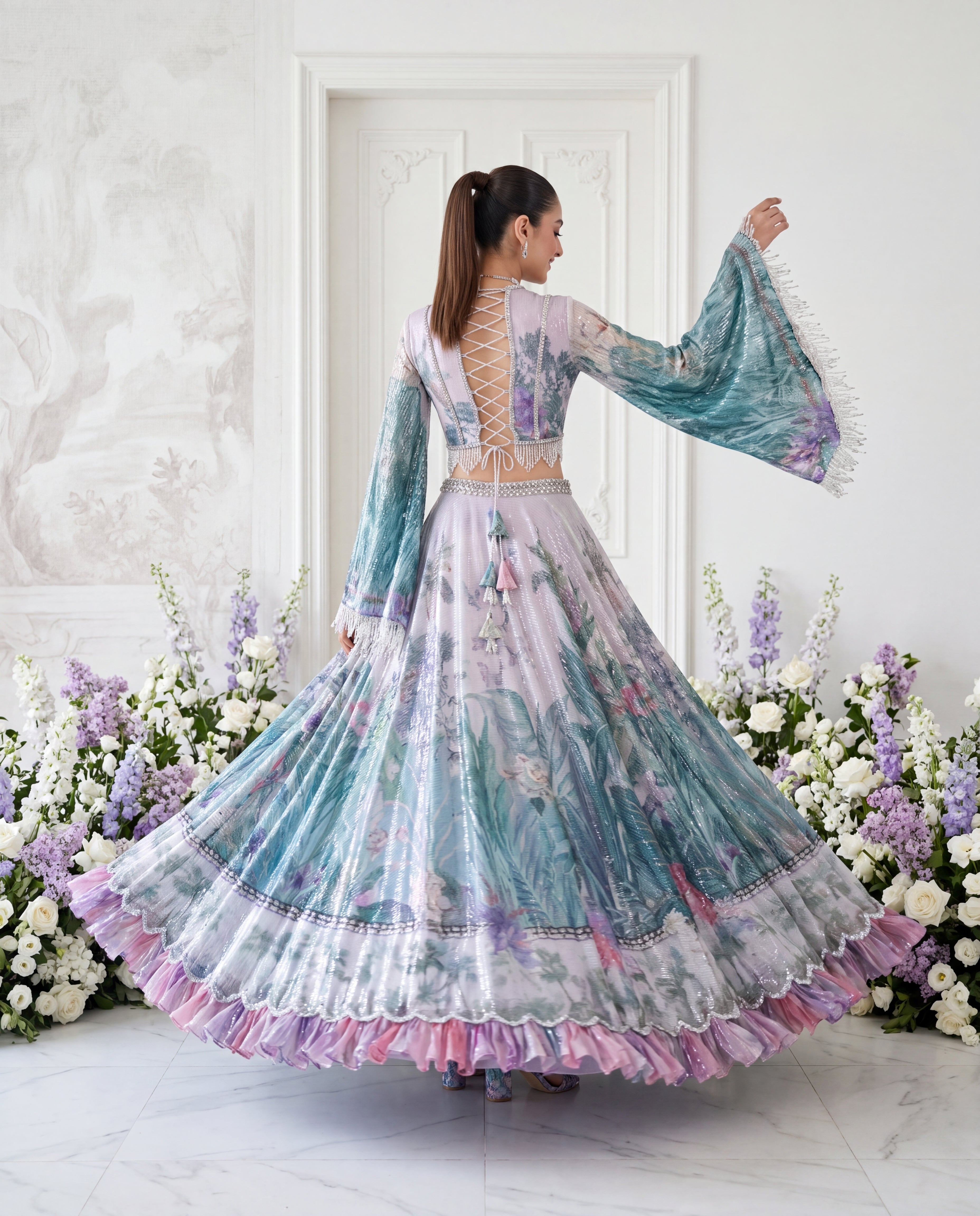 The Azure Orchid Corseted Lehenga Set