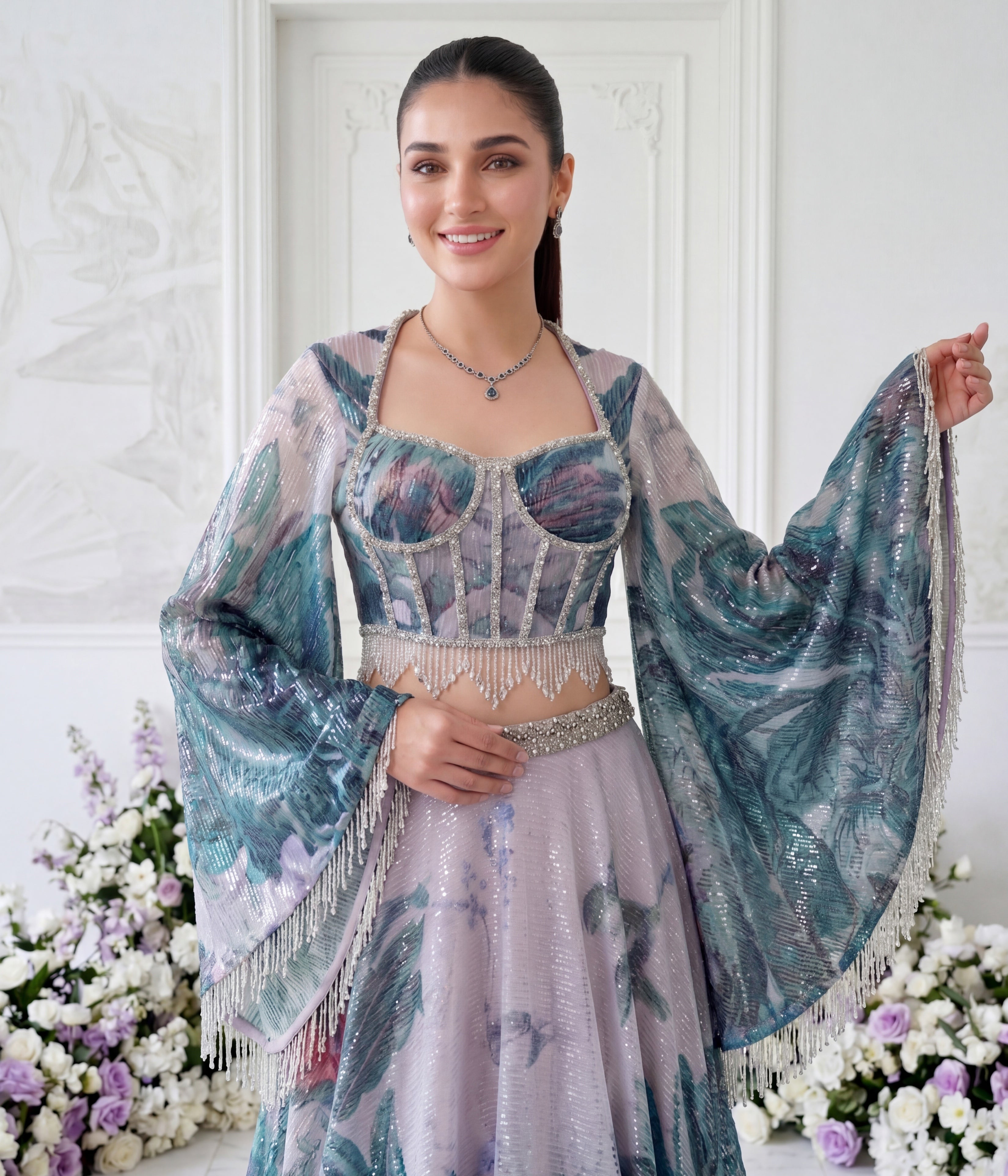 The Azure Orchid Corseted Lehenga Set