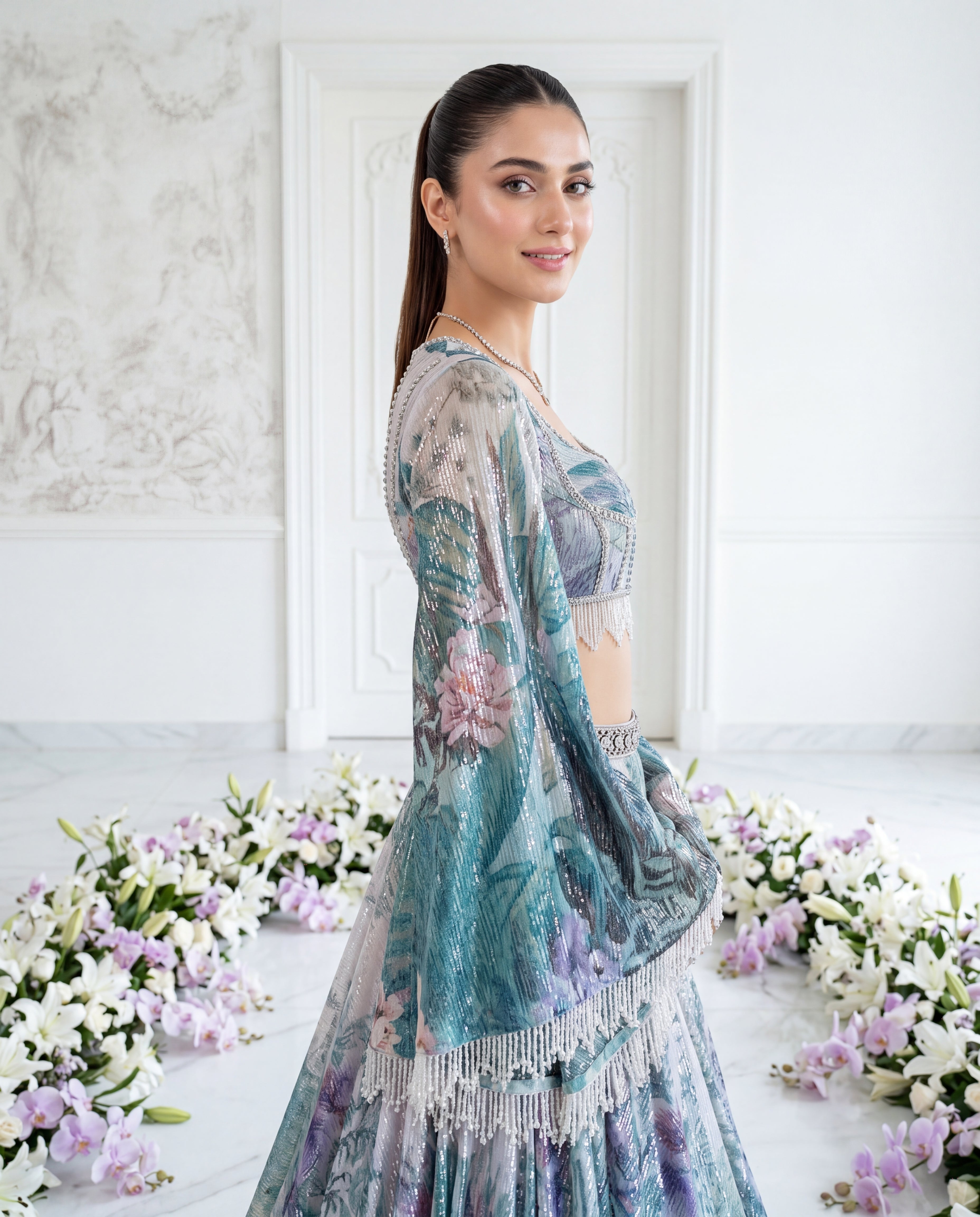 The Azure Orchid Corseted Lehenga Set