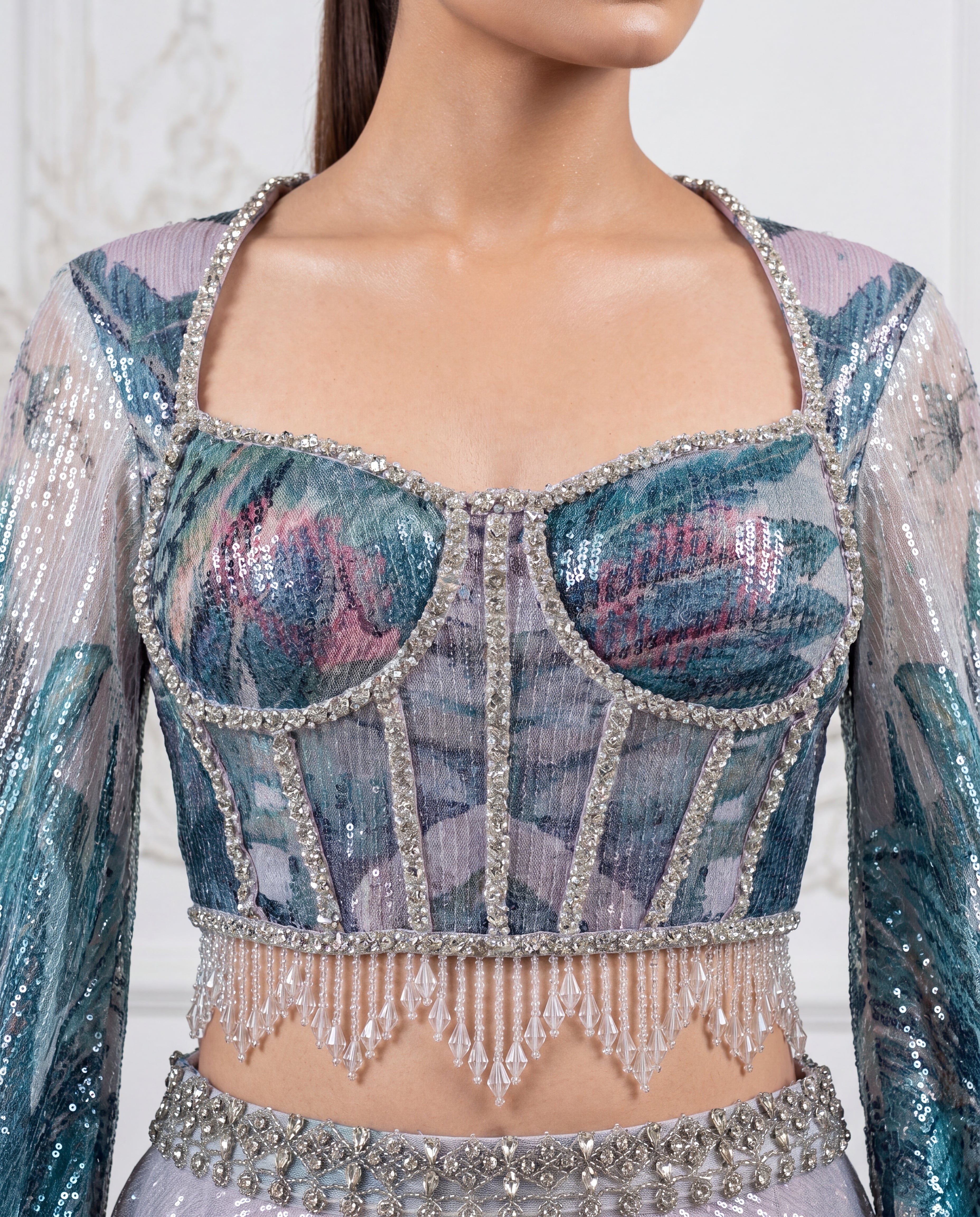 The Azure Orchid Corseted Lehenga Set