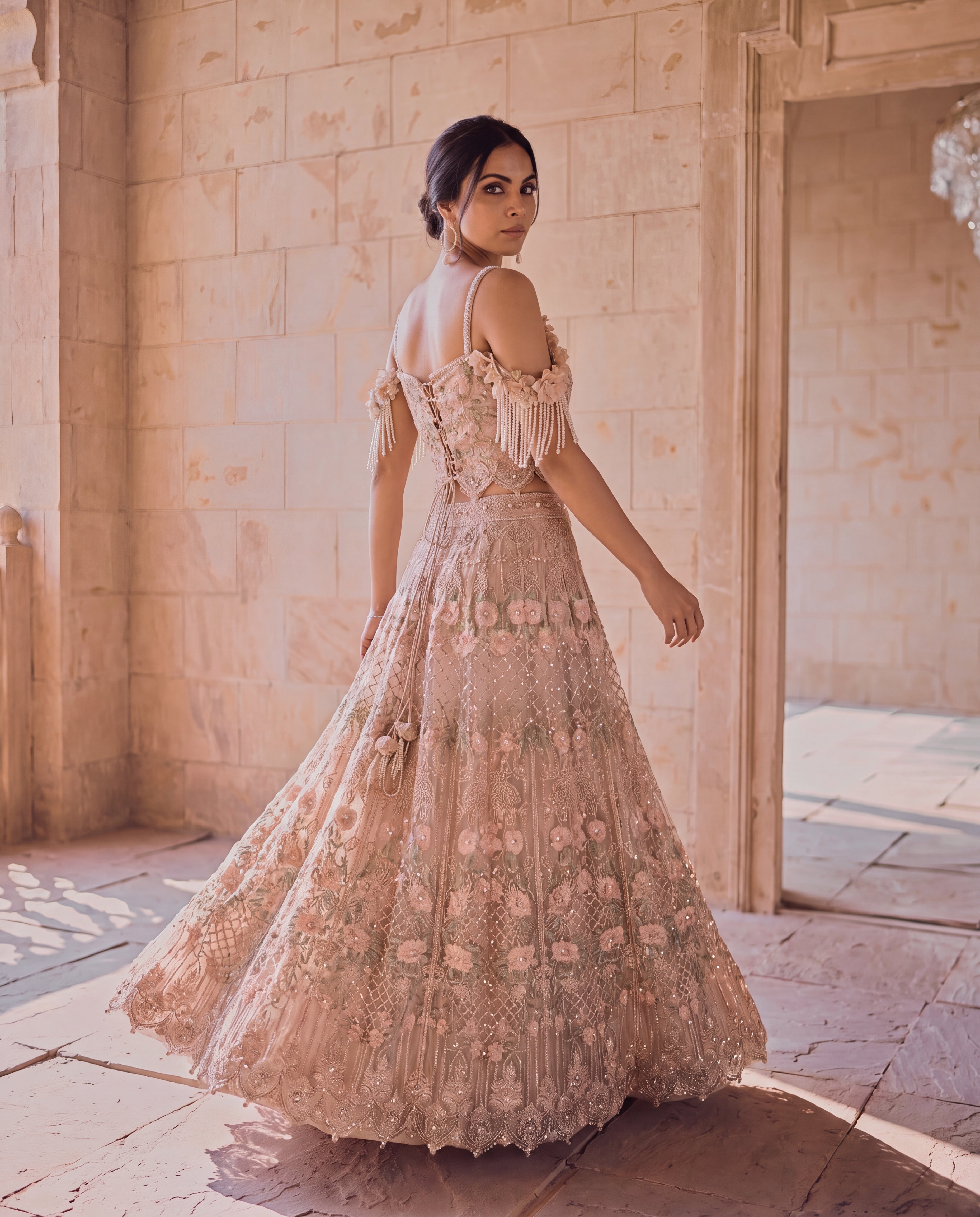 Ivory Rosette Lehenga Set
