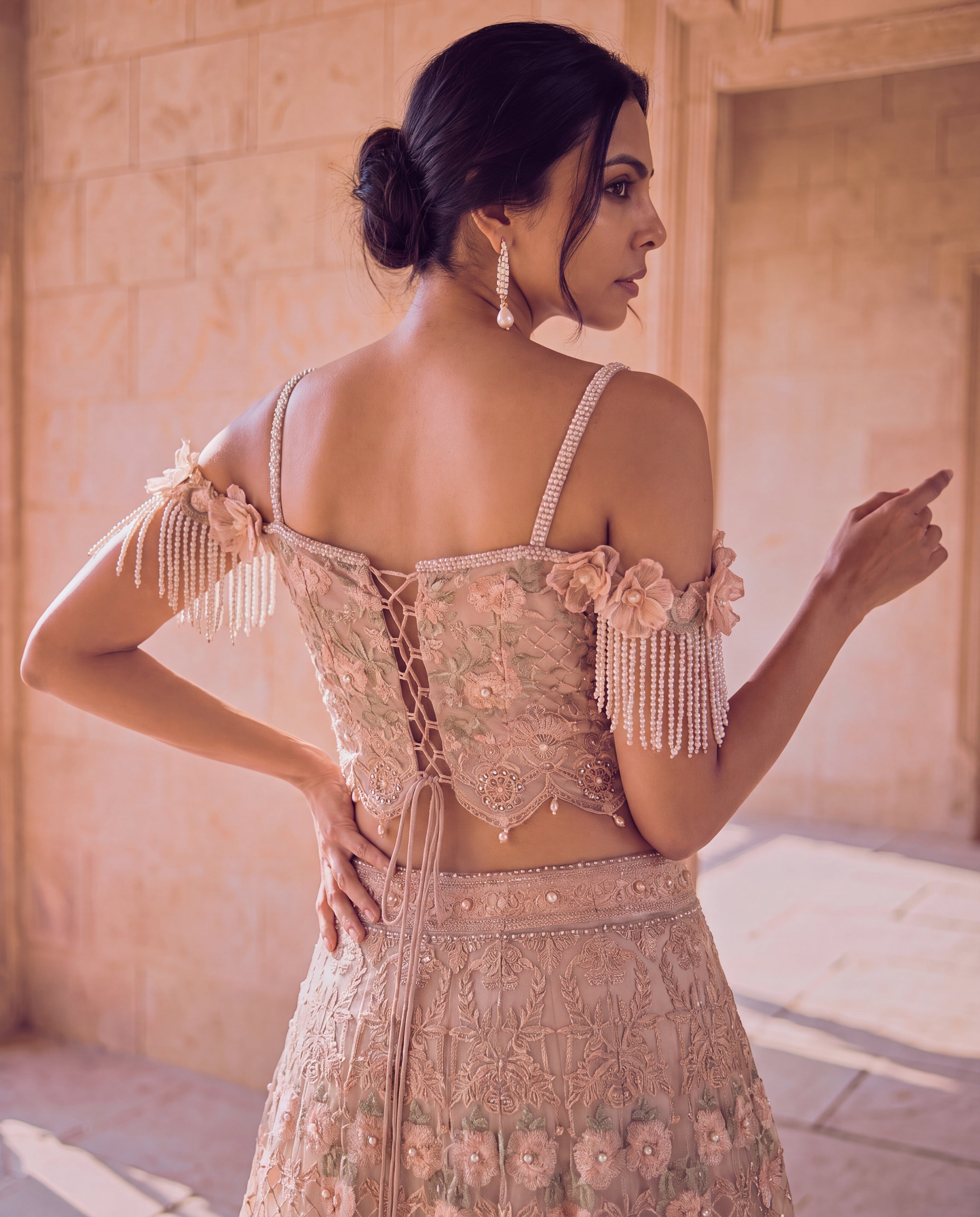 Ivory Rosette Lehenga Set
