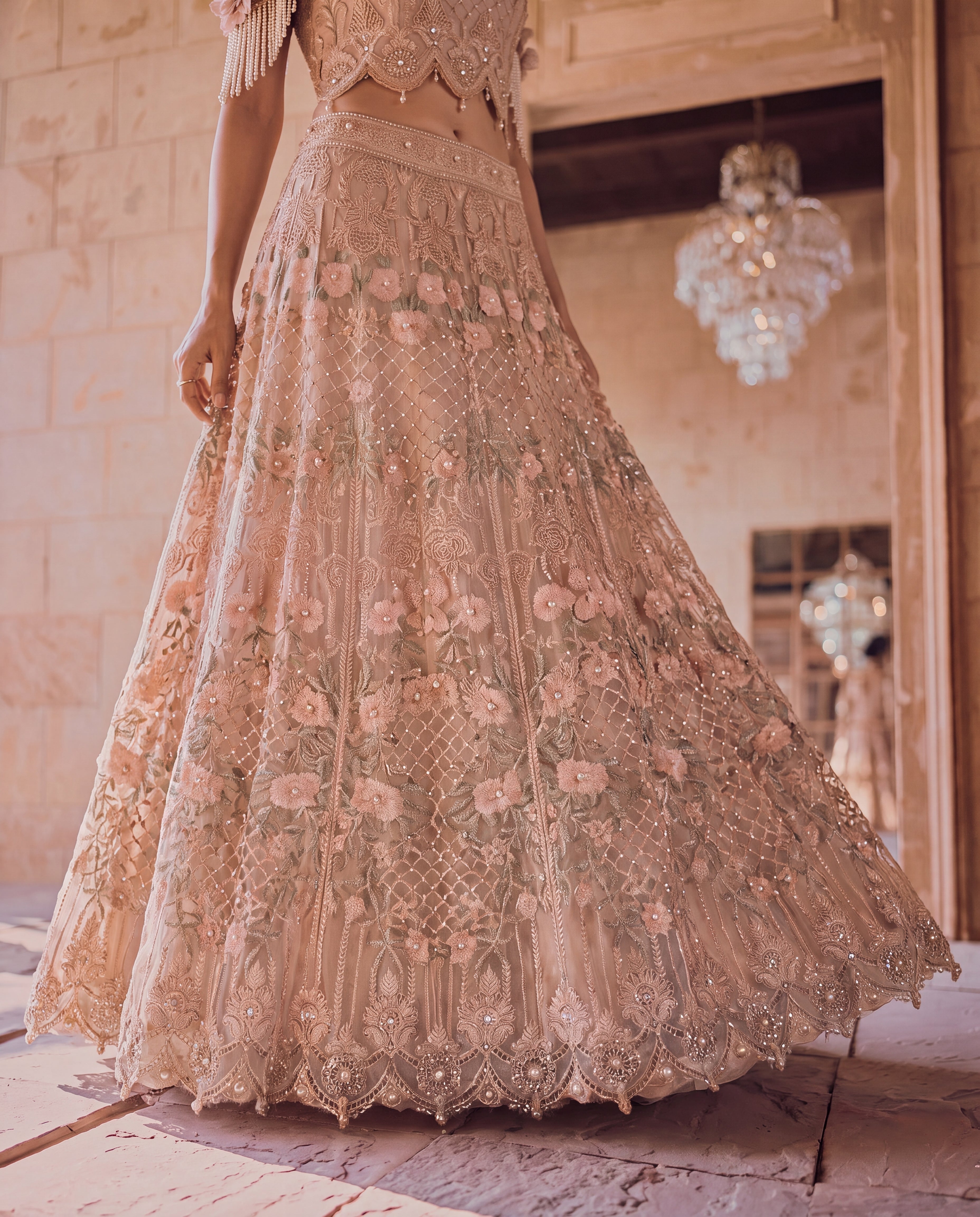 Ivory Rosette Lehenga Set