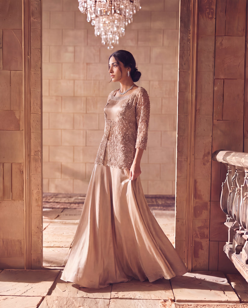Unstitched The Aurora Metallic Jacket With Lehenga