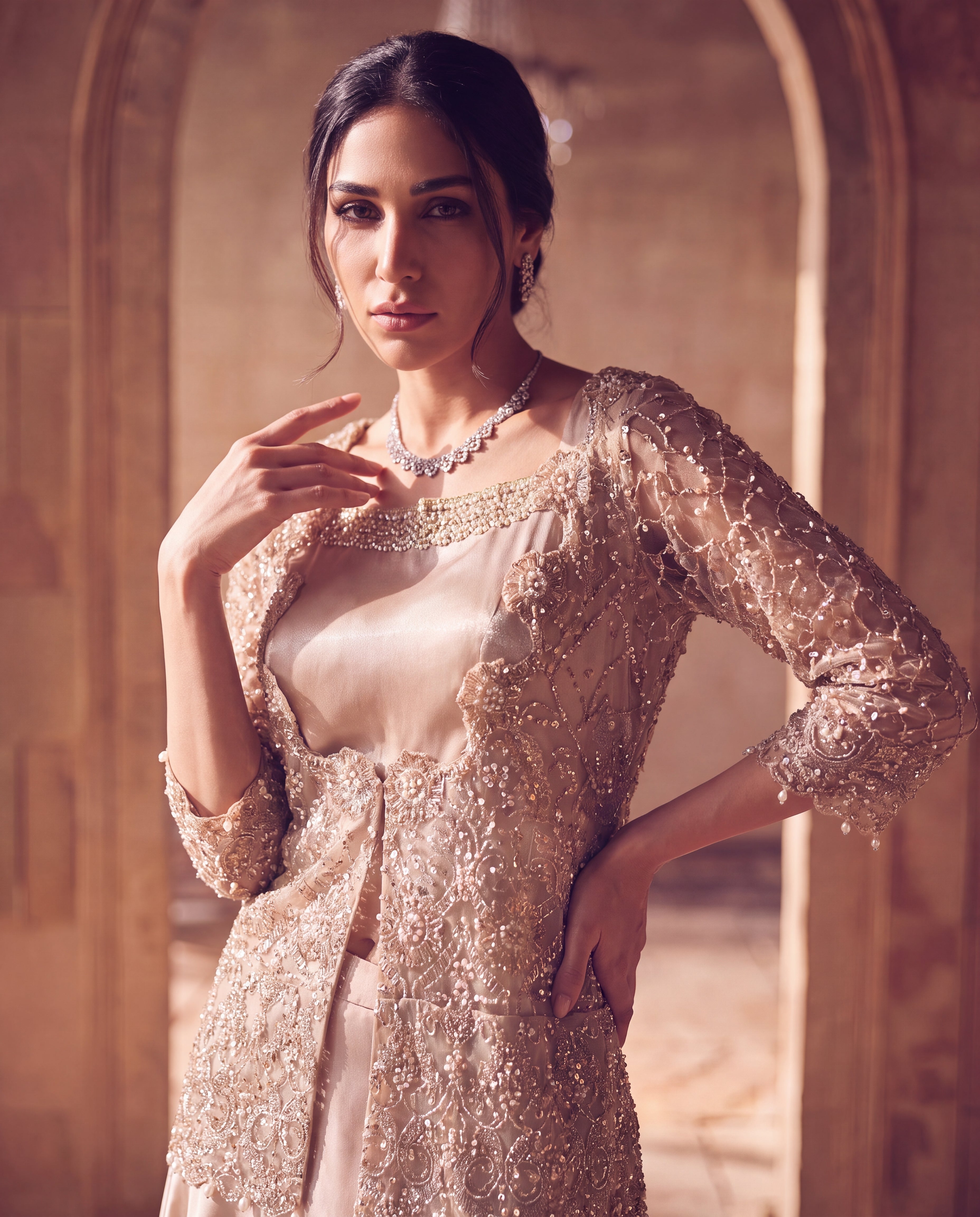 Unstitched The Aurora Metallic Jacket With Lehenga