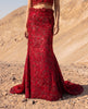 Unstitched Deep Ruby Floral Embroidered Skirt Saree