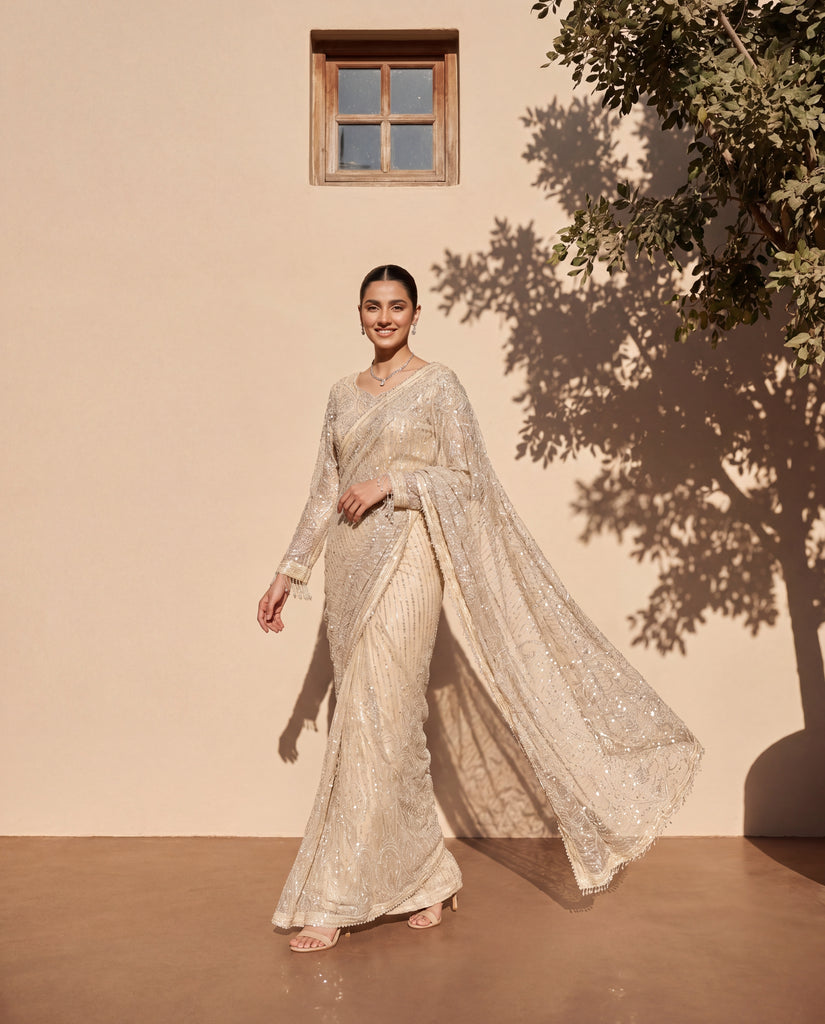 Unstitched The Champagne Shimmer Sequin Saree