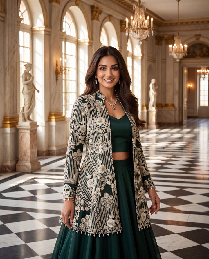 Unstitched The Emerald Regal Jacket Lehenga Set
