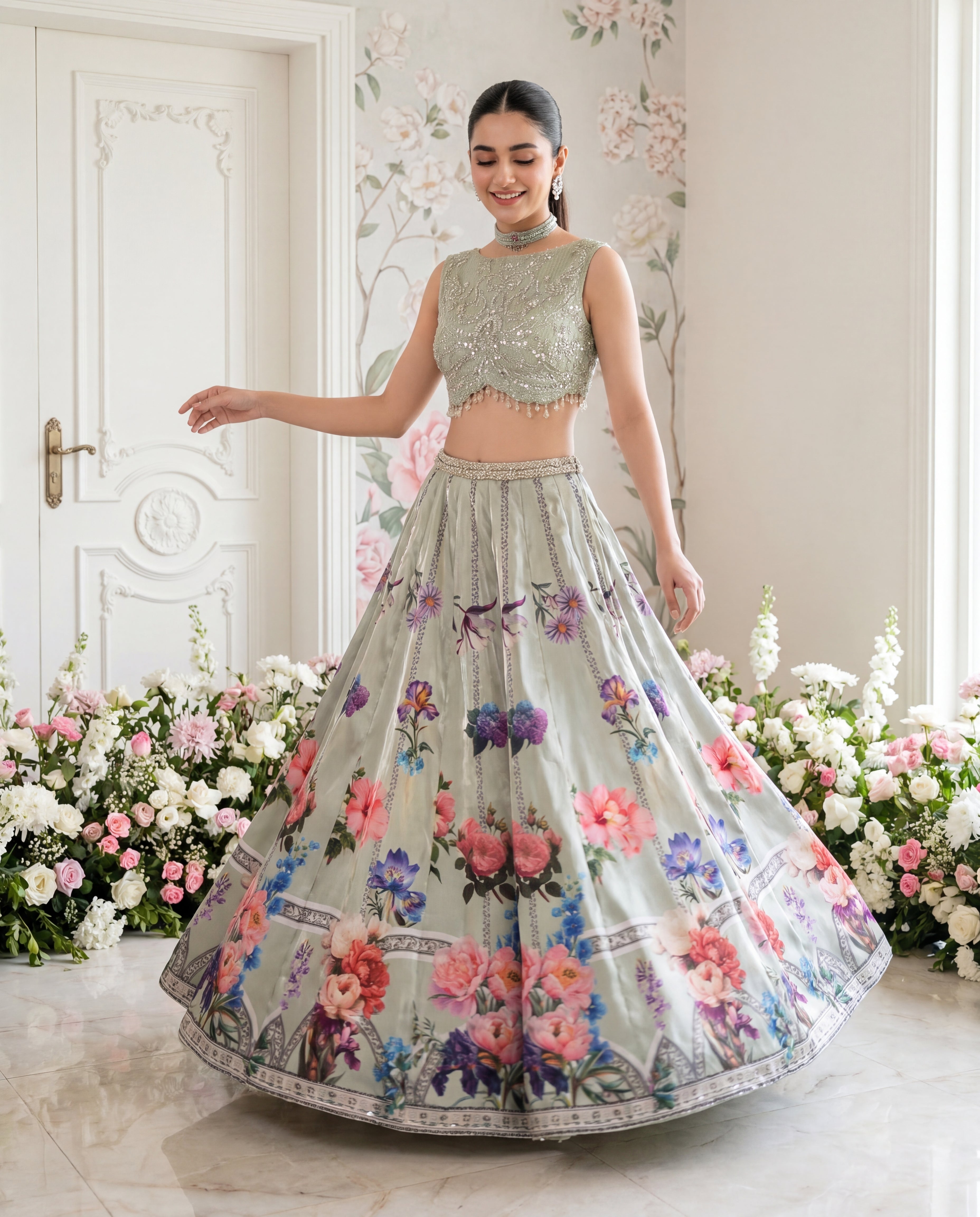 Unstitched The Mint Blossom Lehenga Set