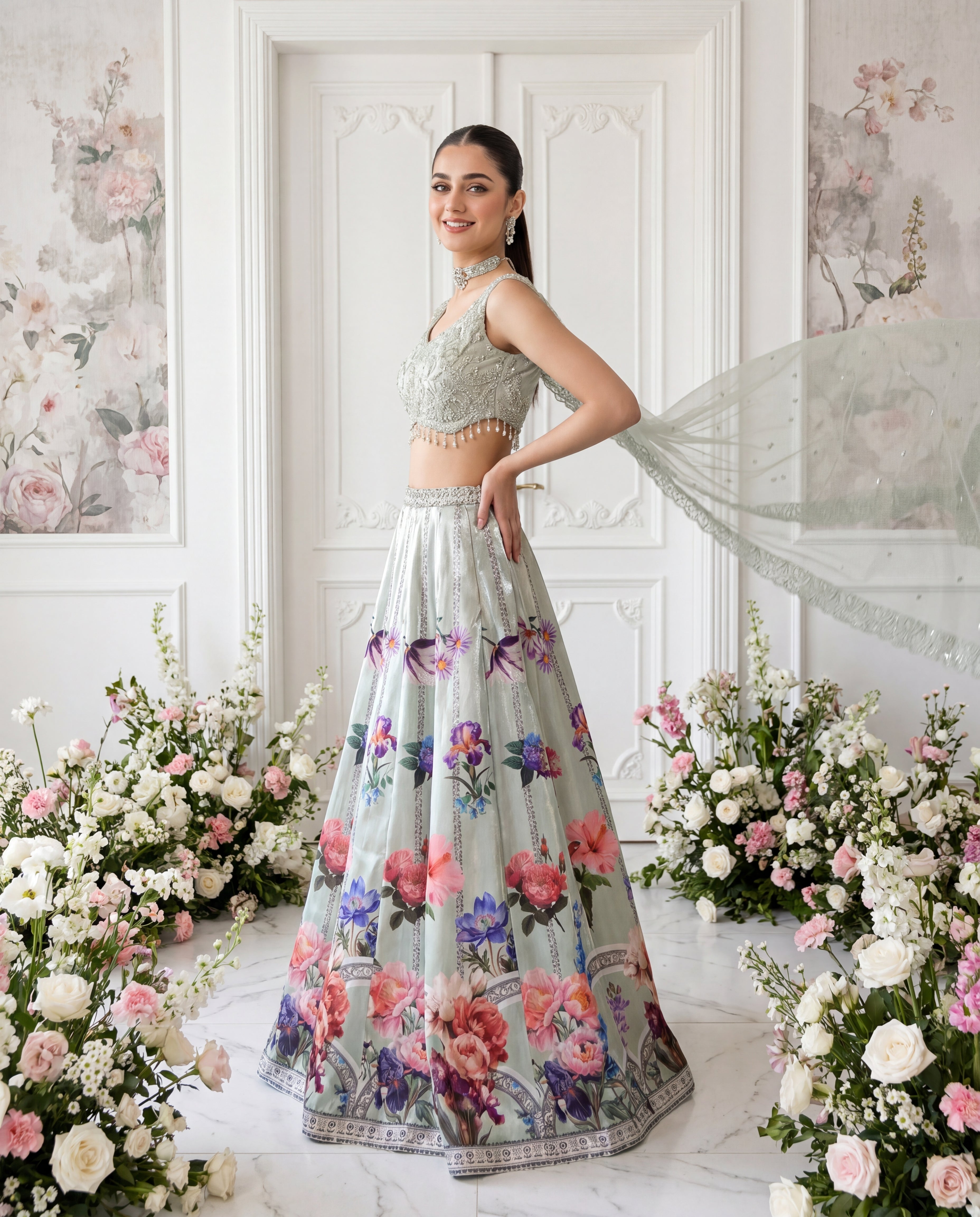 Unstitched The Mint Blossom Lehenga Set