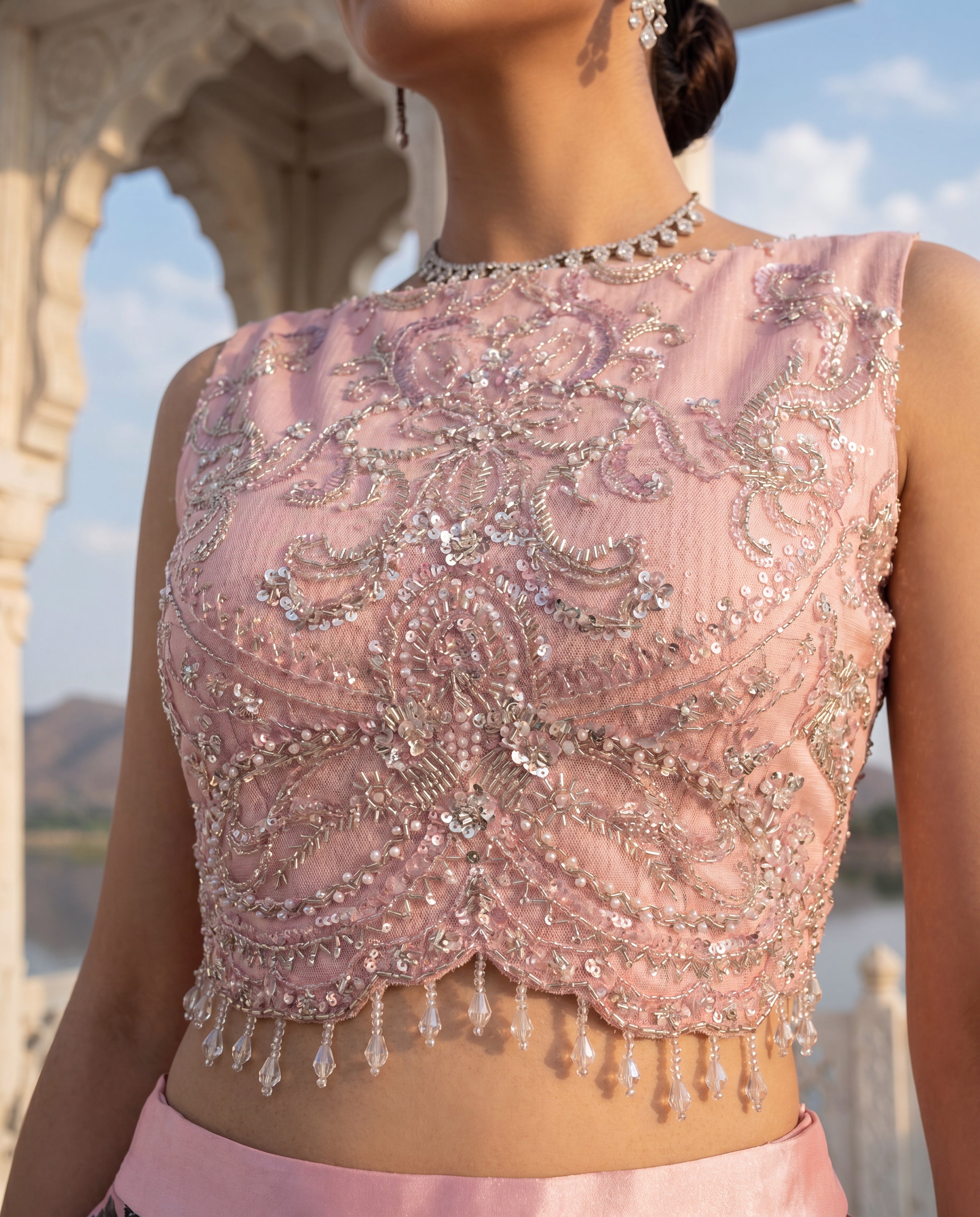 Blush Pink Floral Lehenga Set