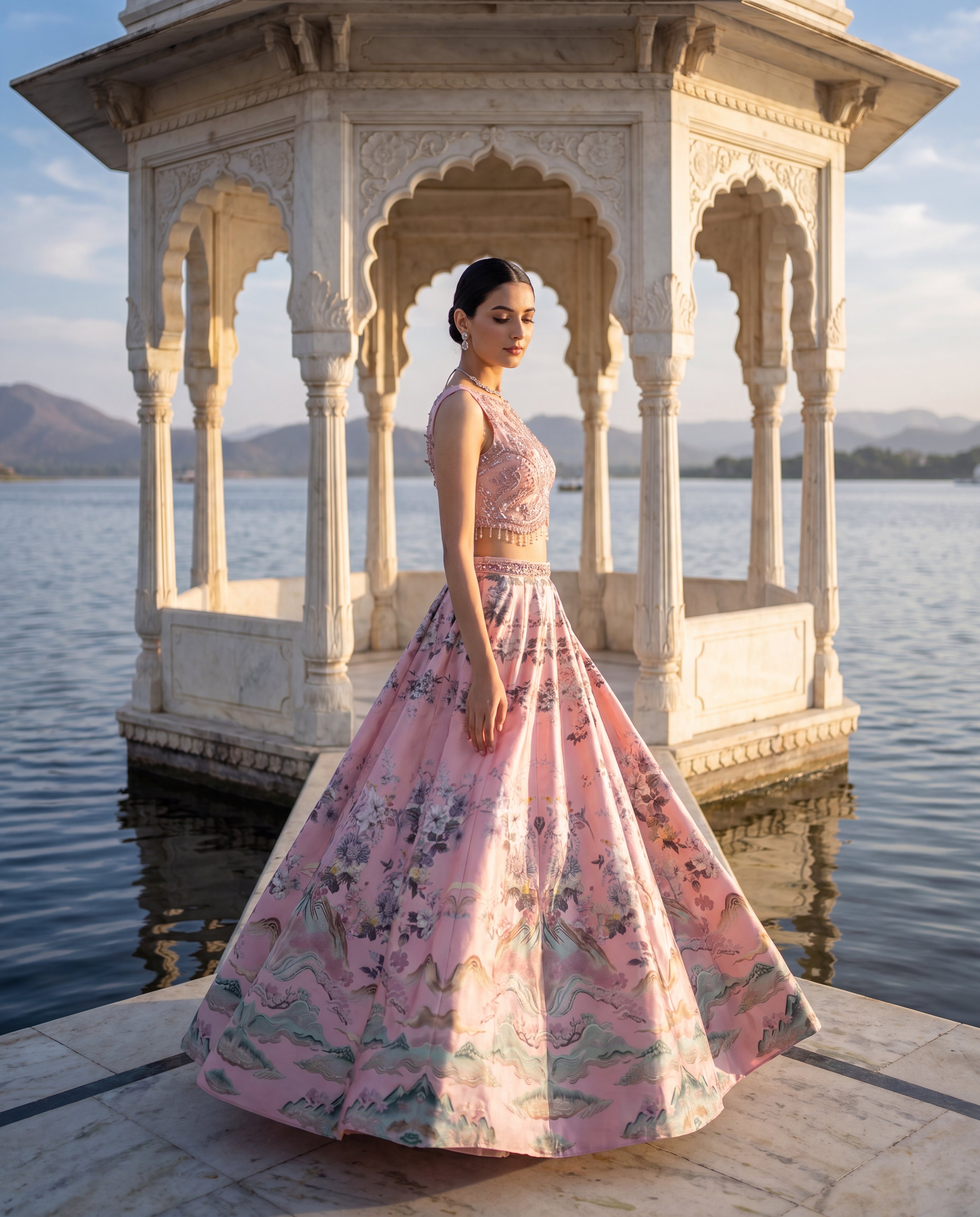 Blush Pink Floral Lehenga Set