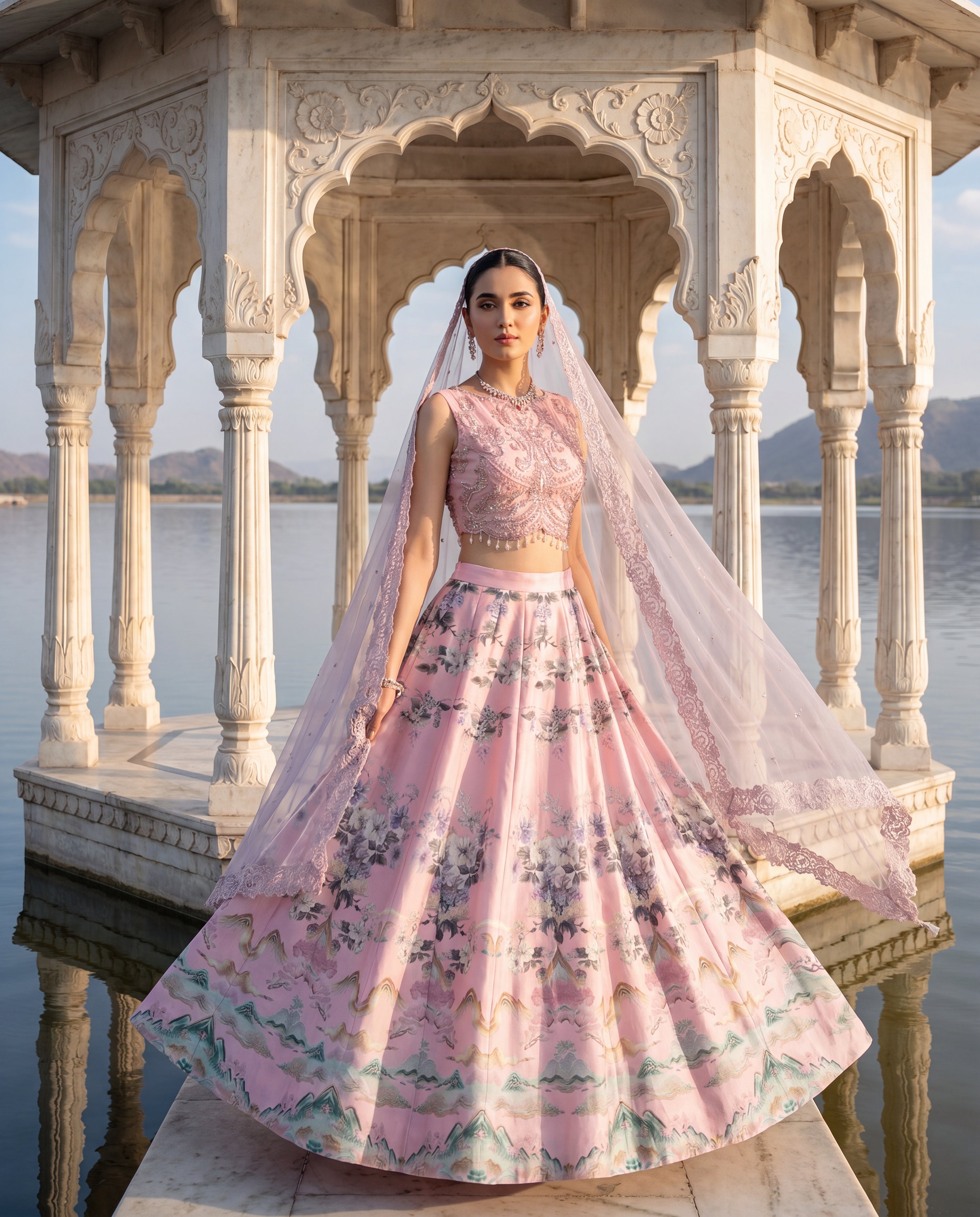 Blush Pink Floral Lehenga Set