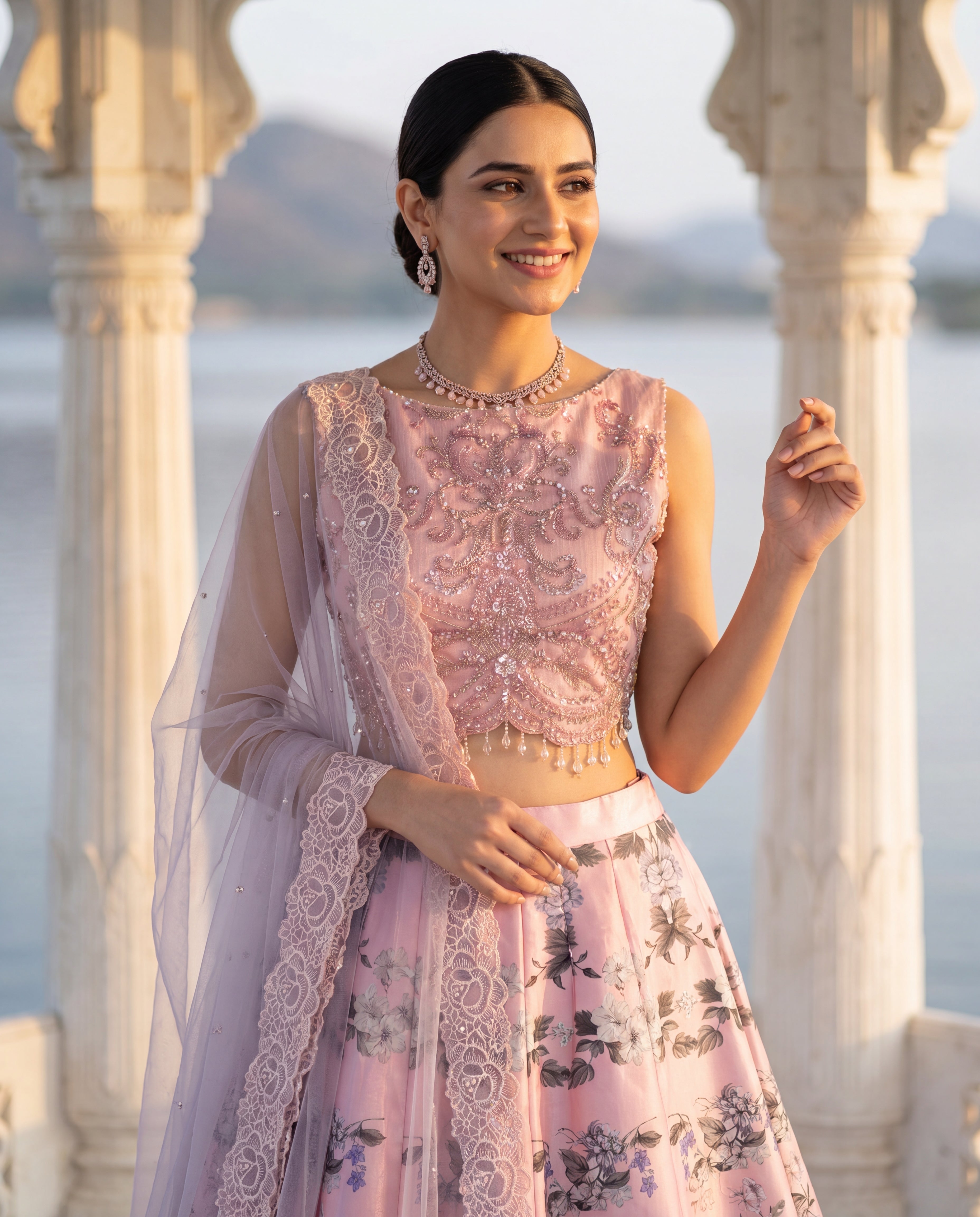 Blush Pink Floral Lehenga Set