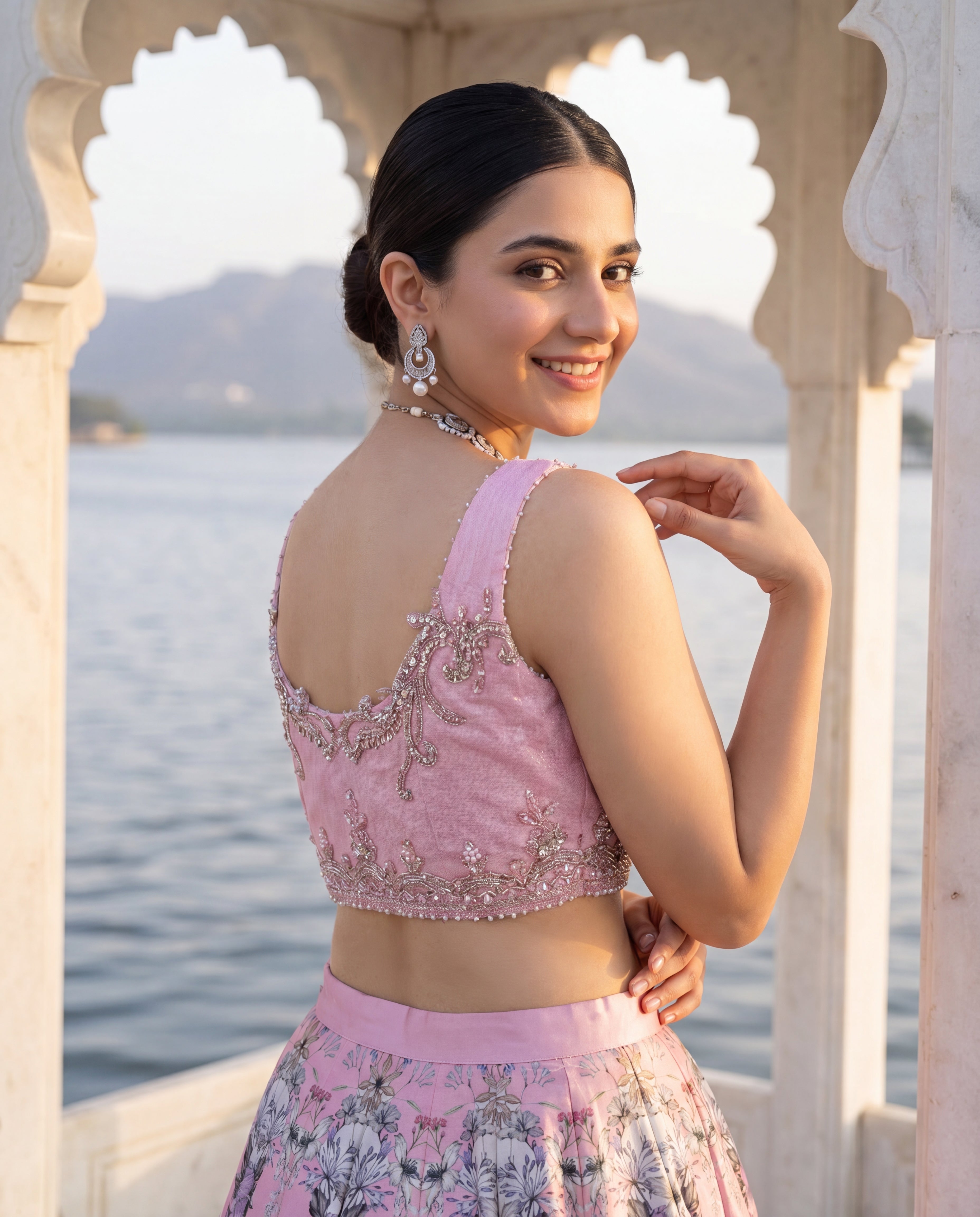 Blush Pink Floral Lehenga Set