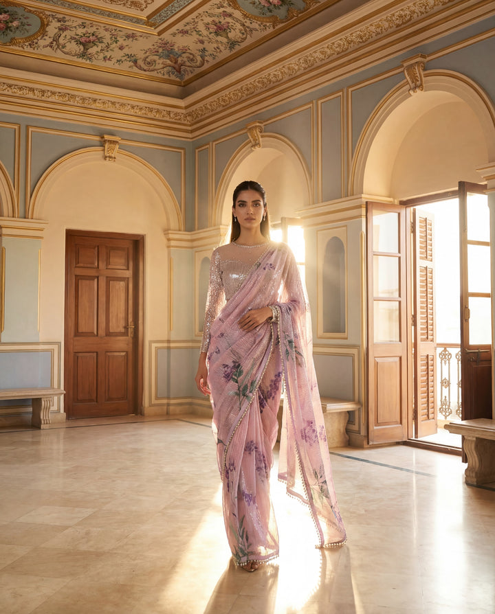 The Rose Quartz Shimmer Saree