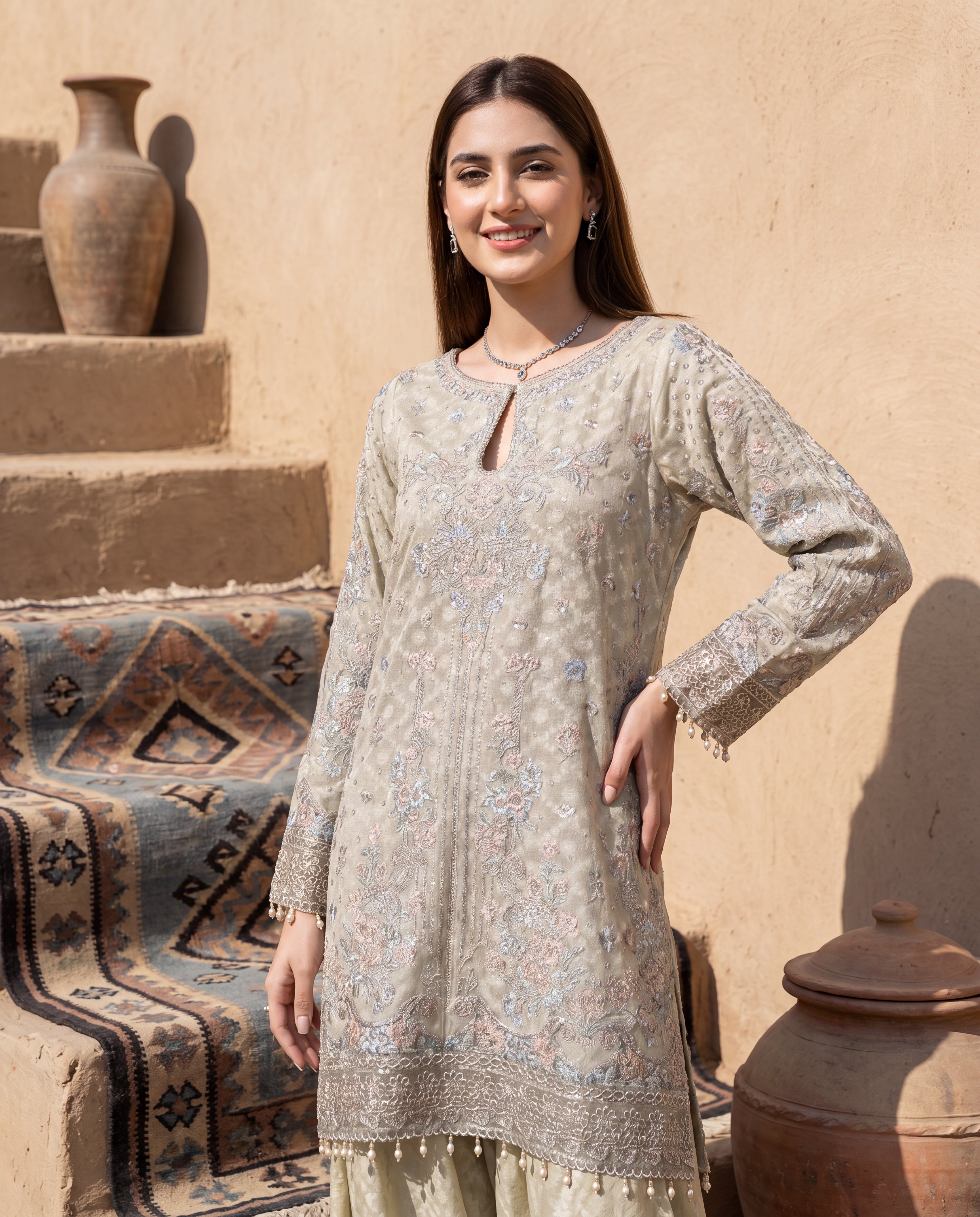The Sage Whisper Embroidered Shalwar Kameez Set