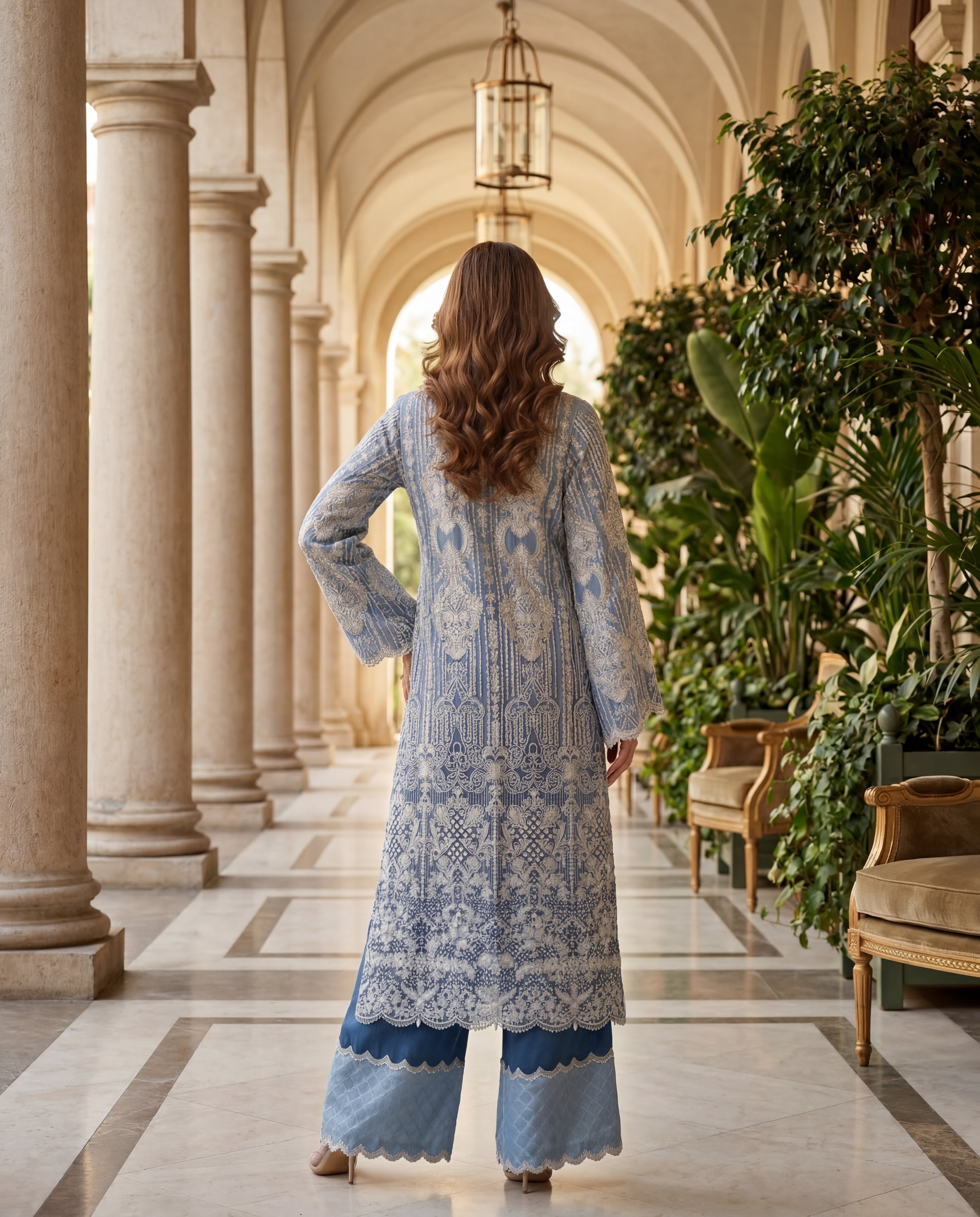 Blue Ombre Embroidered Set