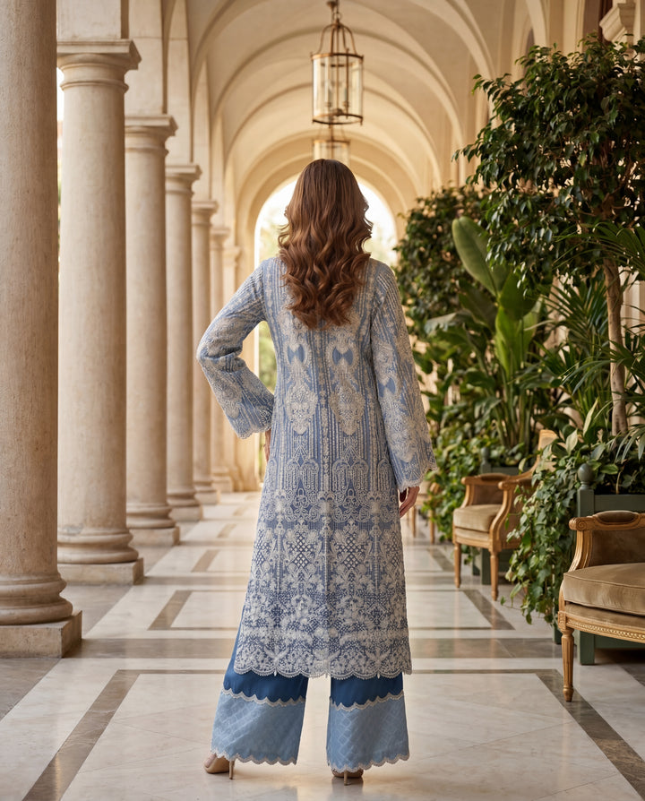 Blue Ombre Embroidered Set