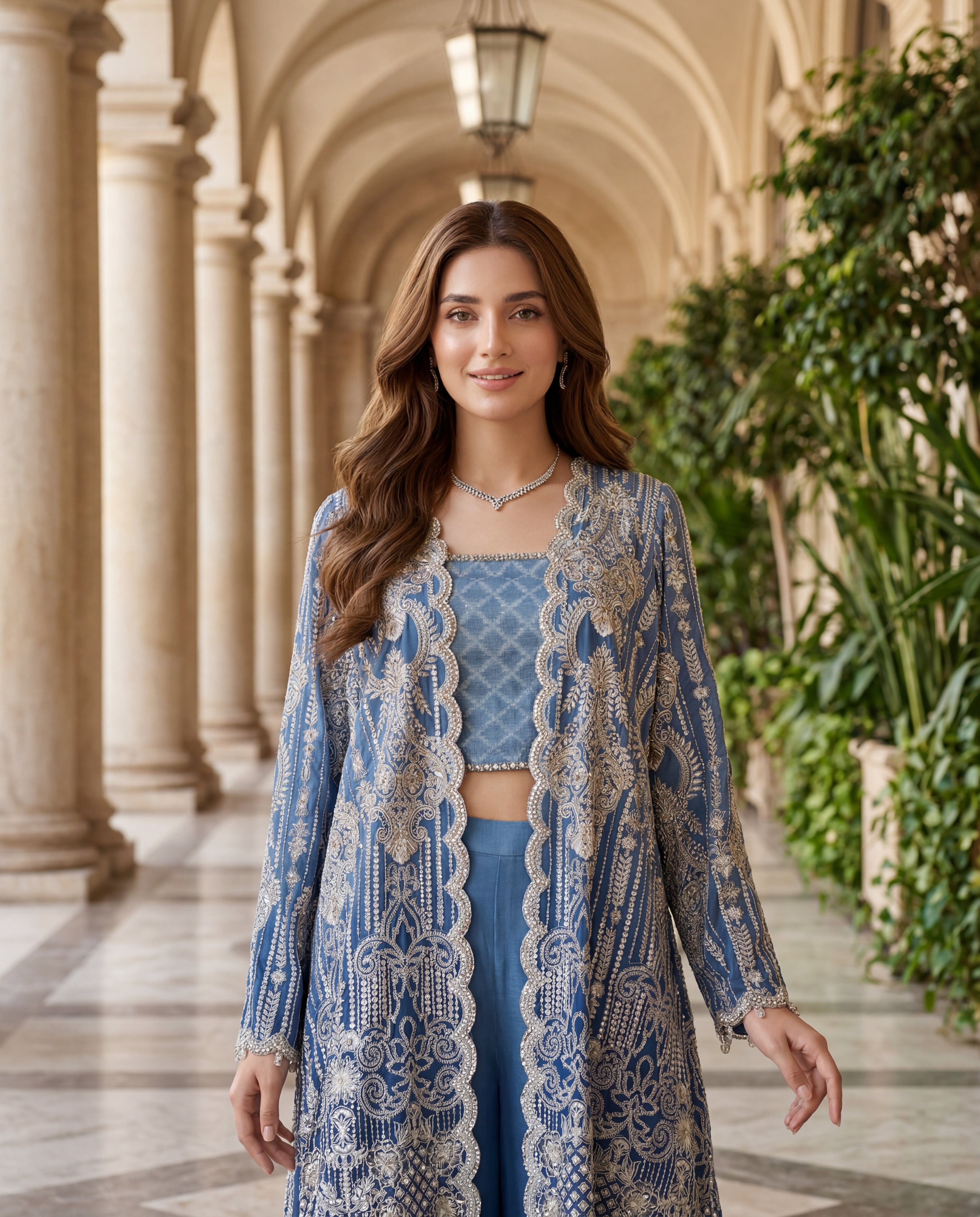 Blue Ombre Embroidered Set