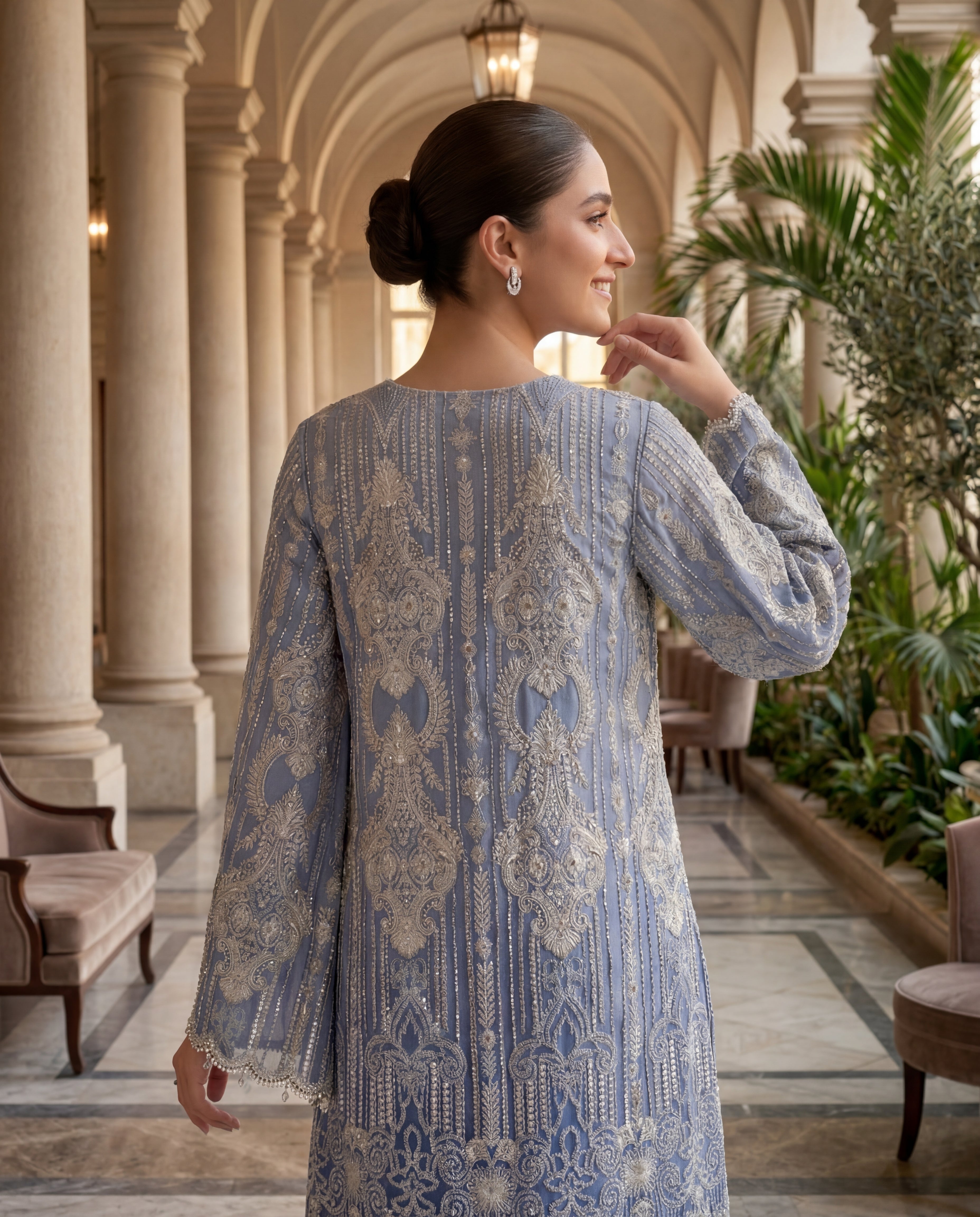 Blue Ombre Embroidered Set