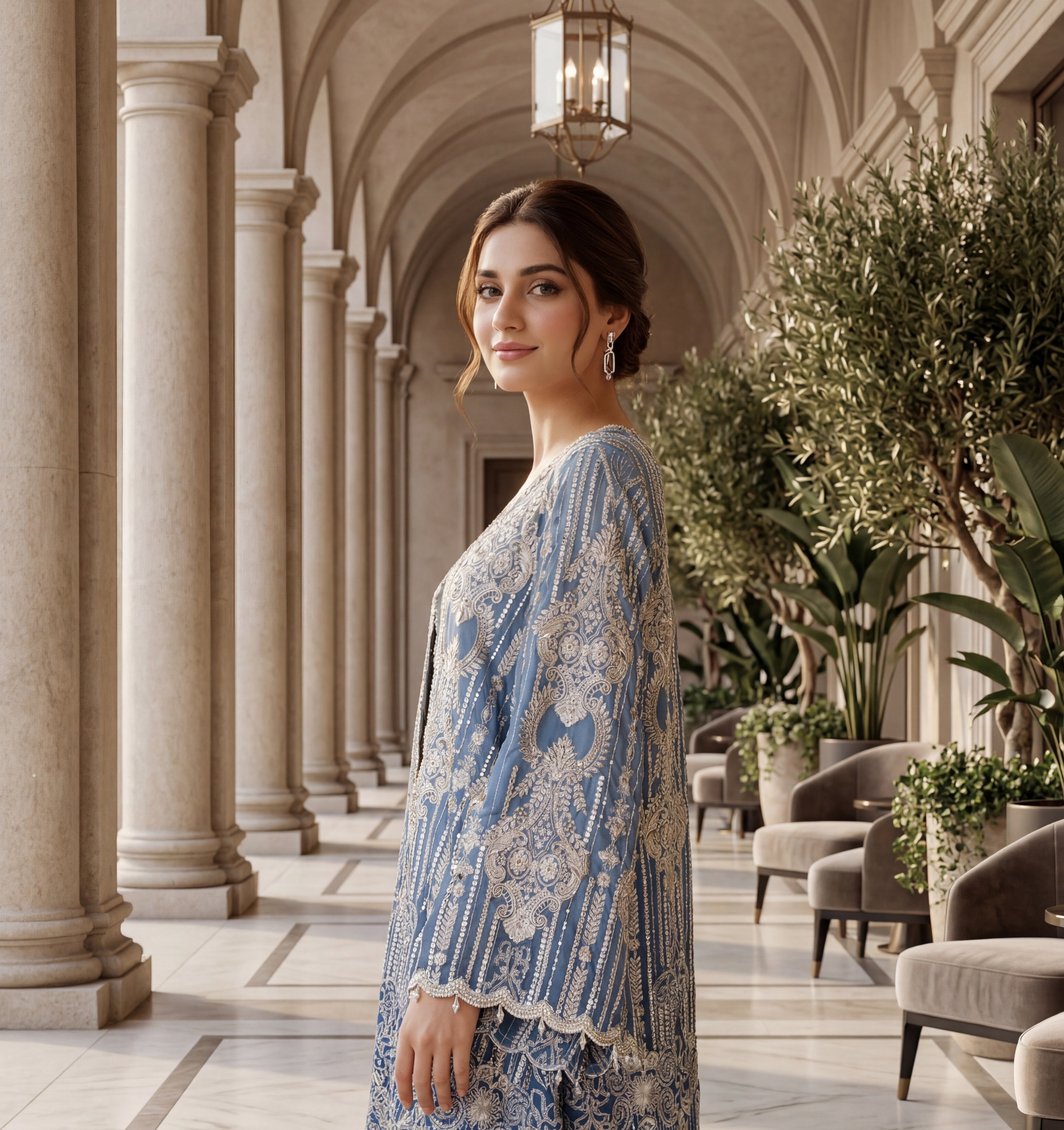 Blue Ombre Embroidered Set