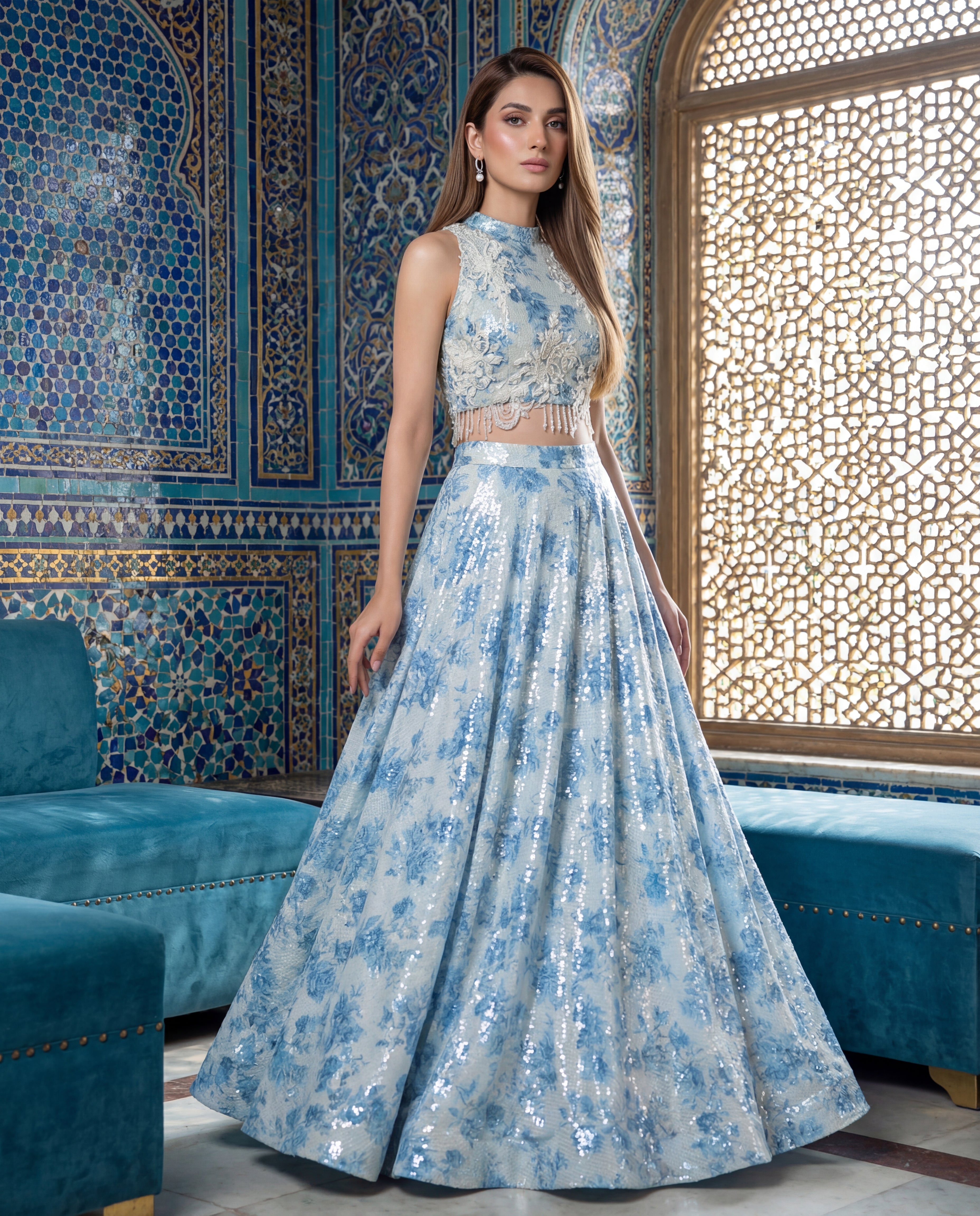 Unstitched The Azure Bloom Sequin Lehenga Choli