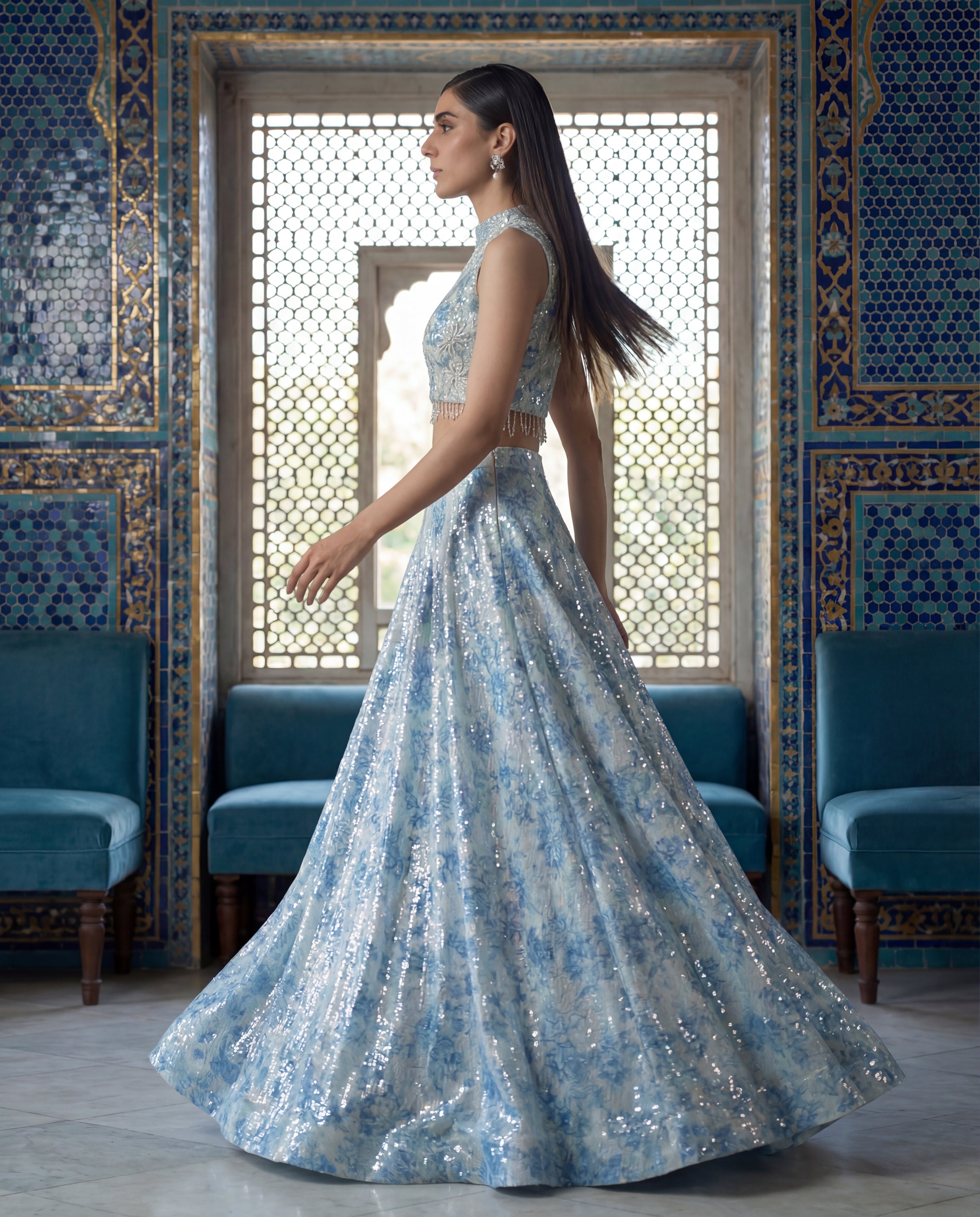The Azure Bloom Sequin Lehenga Choli