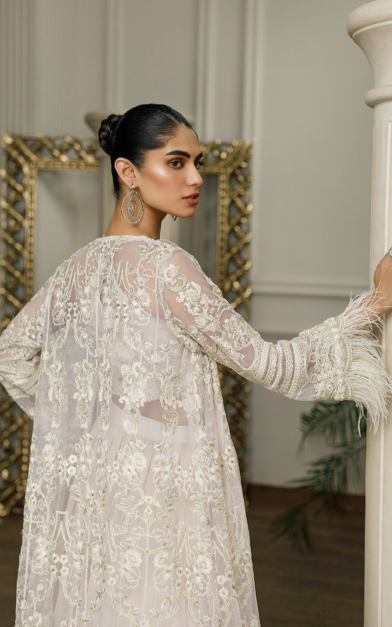 Net Embroidered Jacket With Skirt
