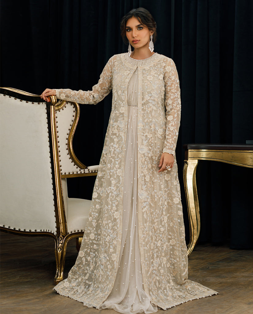 Unstitched Organza Embroidered Jacket With Maxi