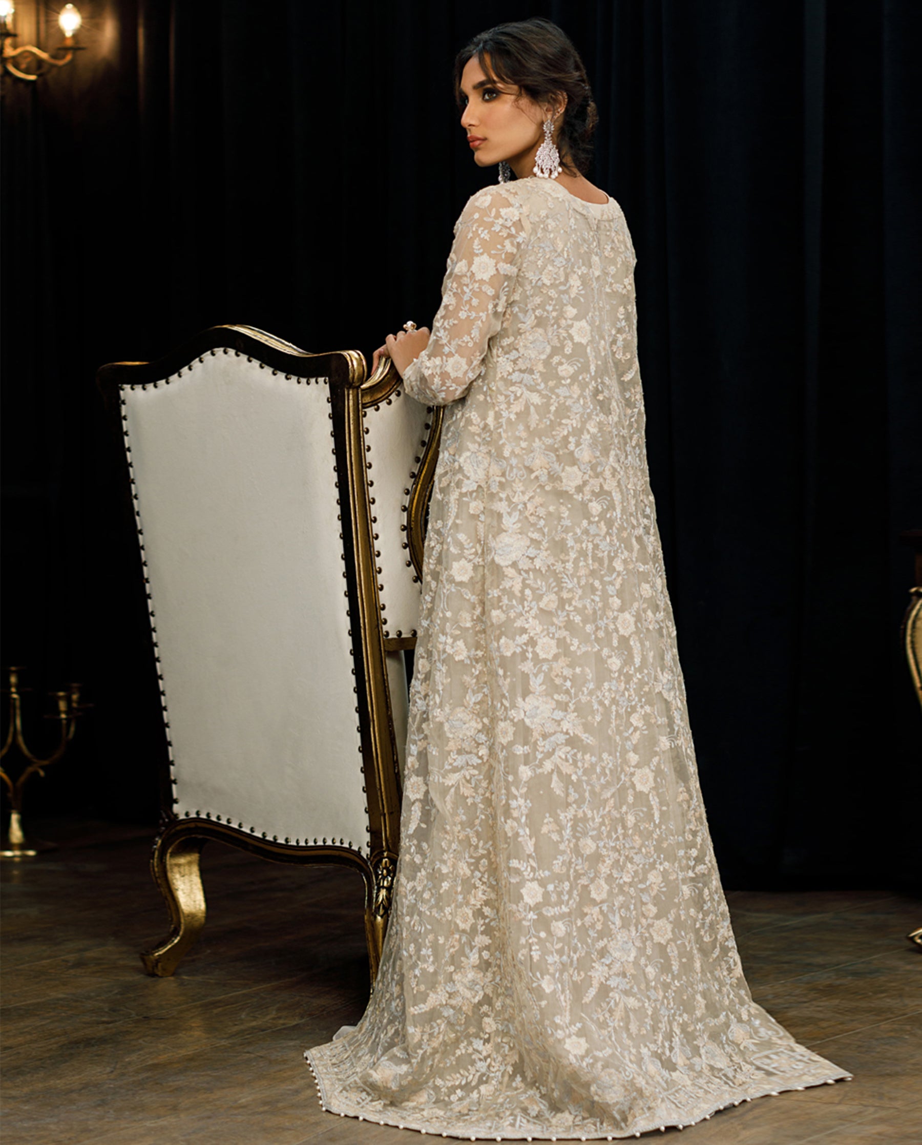 Unstitched Organza Embroidered Jacket With Maxi