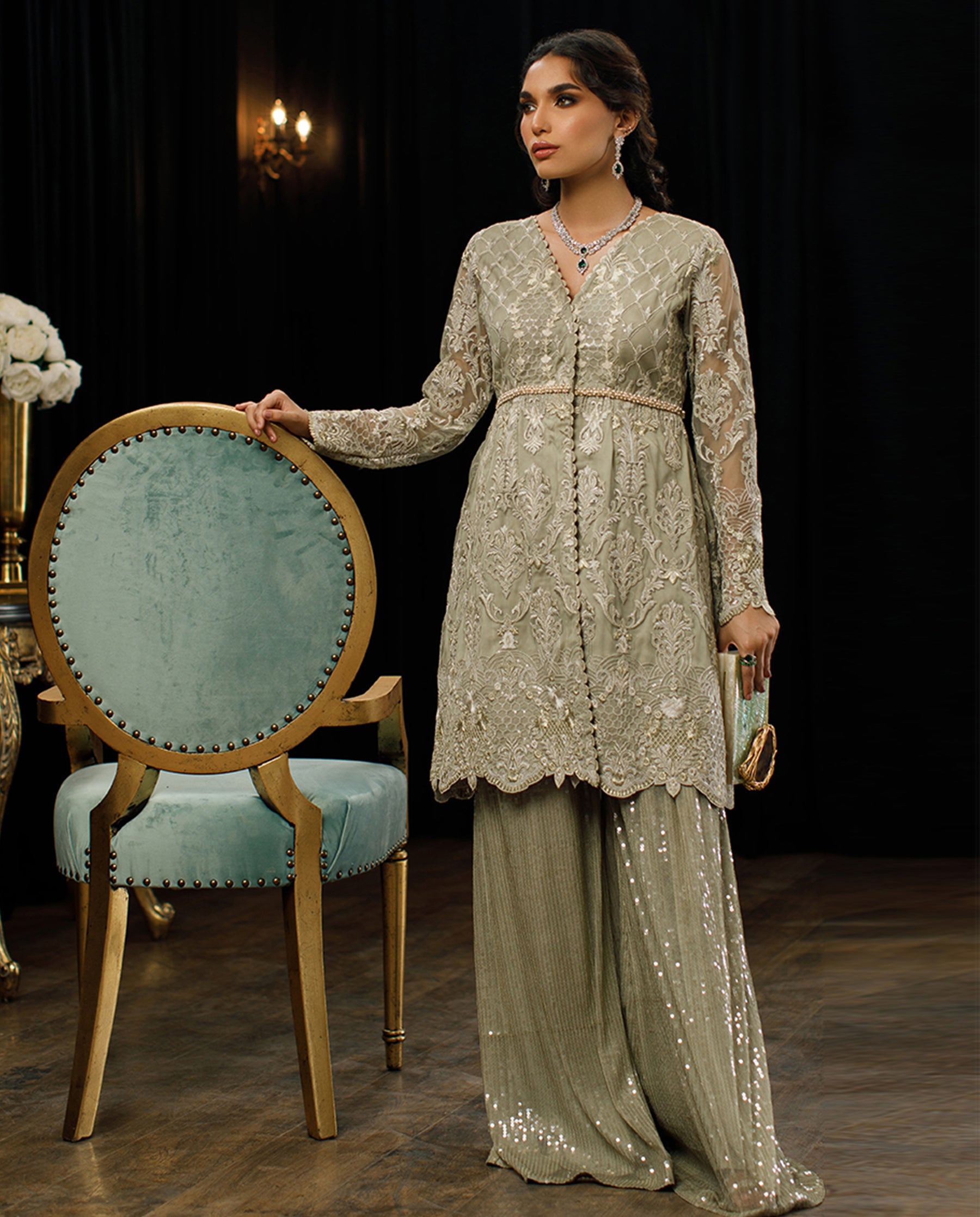 Unstitched Net Embroidered Peplum