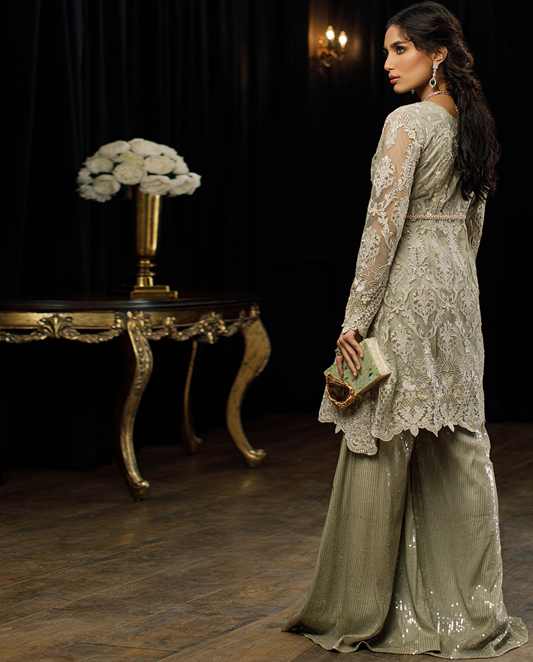Net Embroidered Peplum with trouser