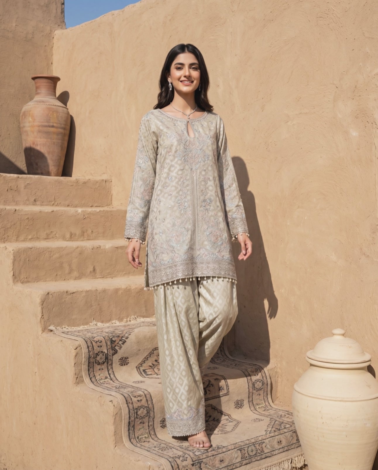 The Sage Whisper Embroidered Shalwar Kameez Set