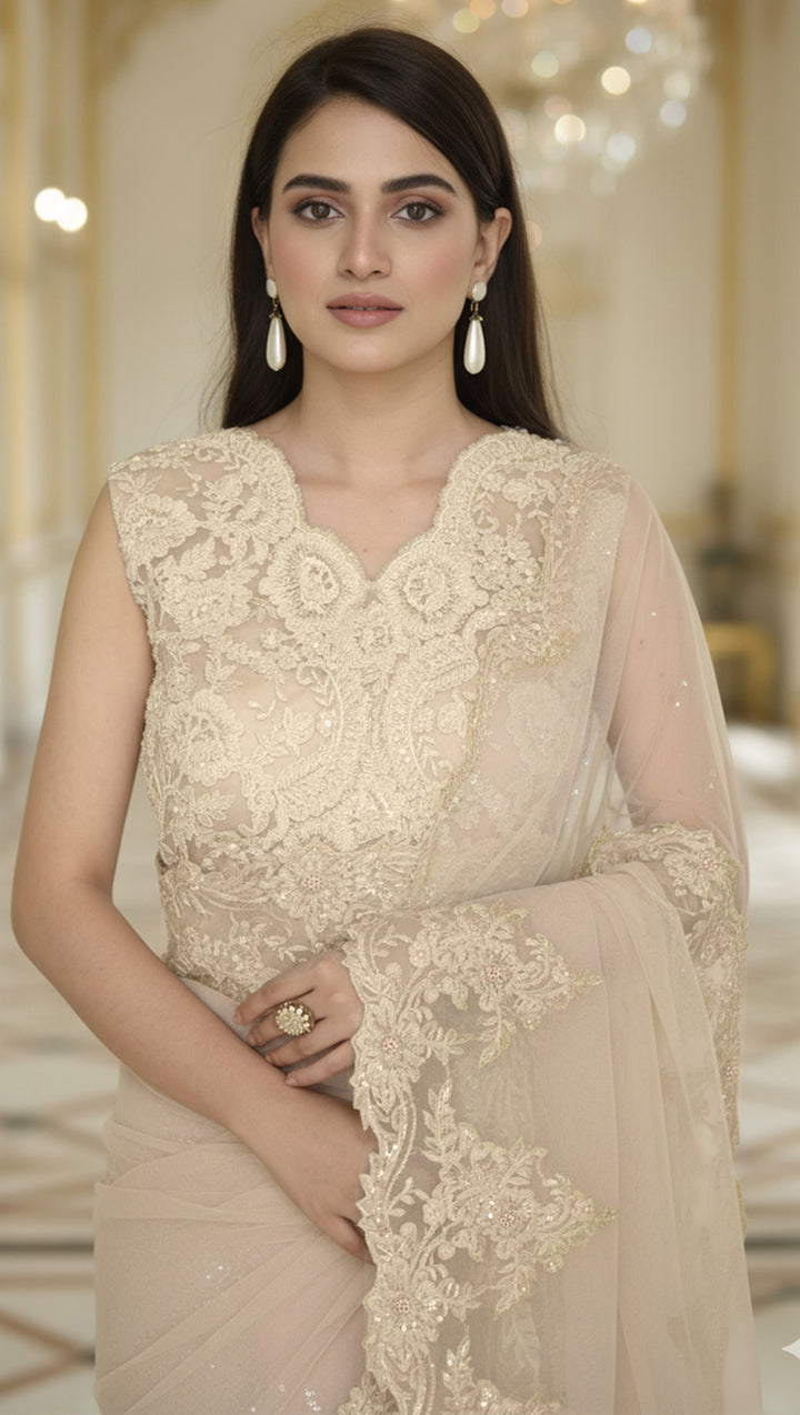 Net Embroidered Saree