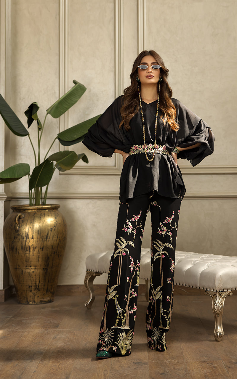 Chiffon Top with Embroidered Trouser