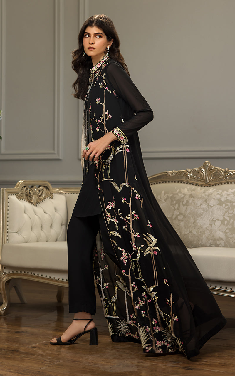 Chiffon Embroidered Long Jacket