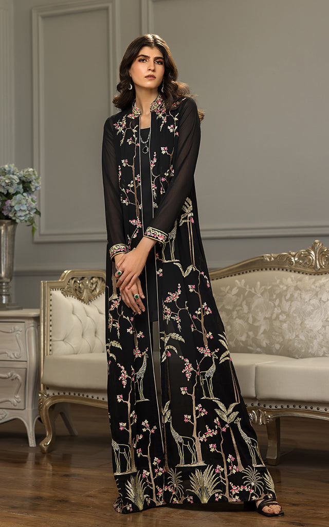 Chiffon Embroidered Long Jacket