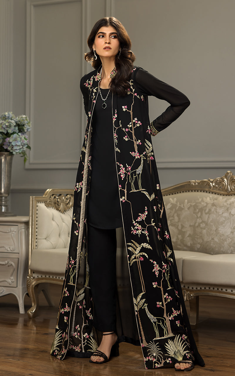 Chiffon Embroidered Long Jacket