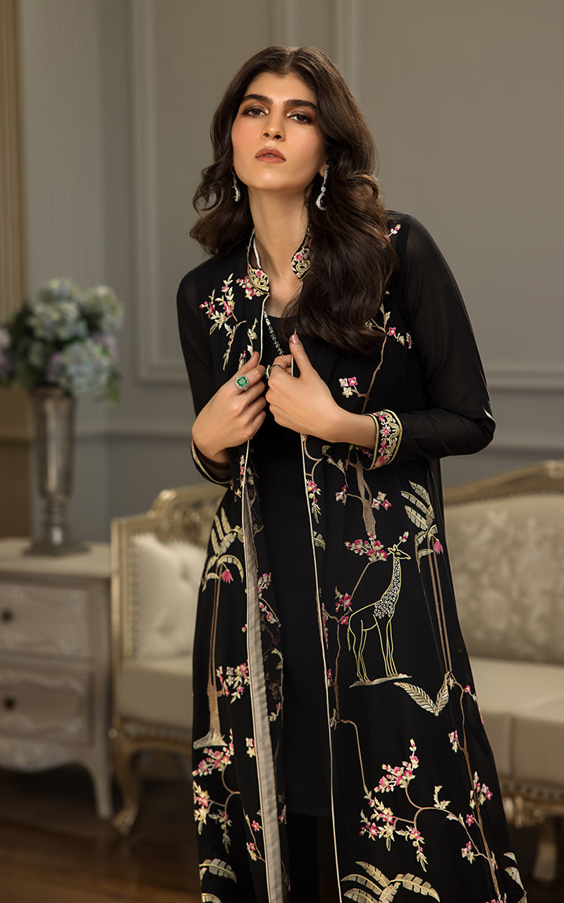 Chiffon Embroidered Long Jacket