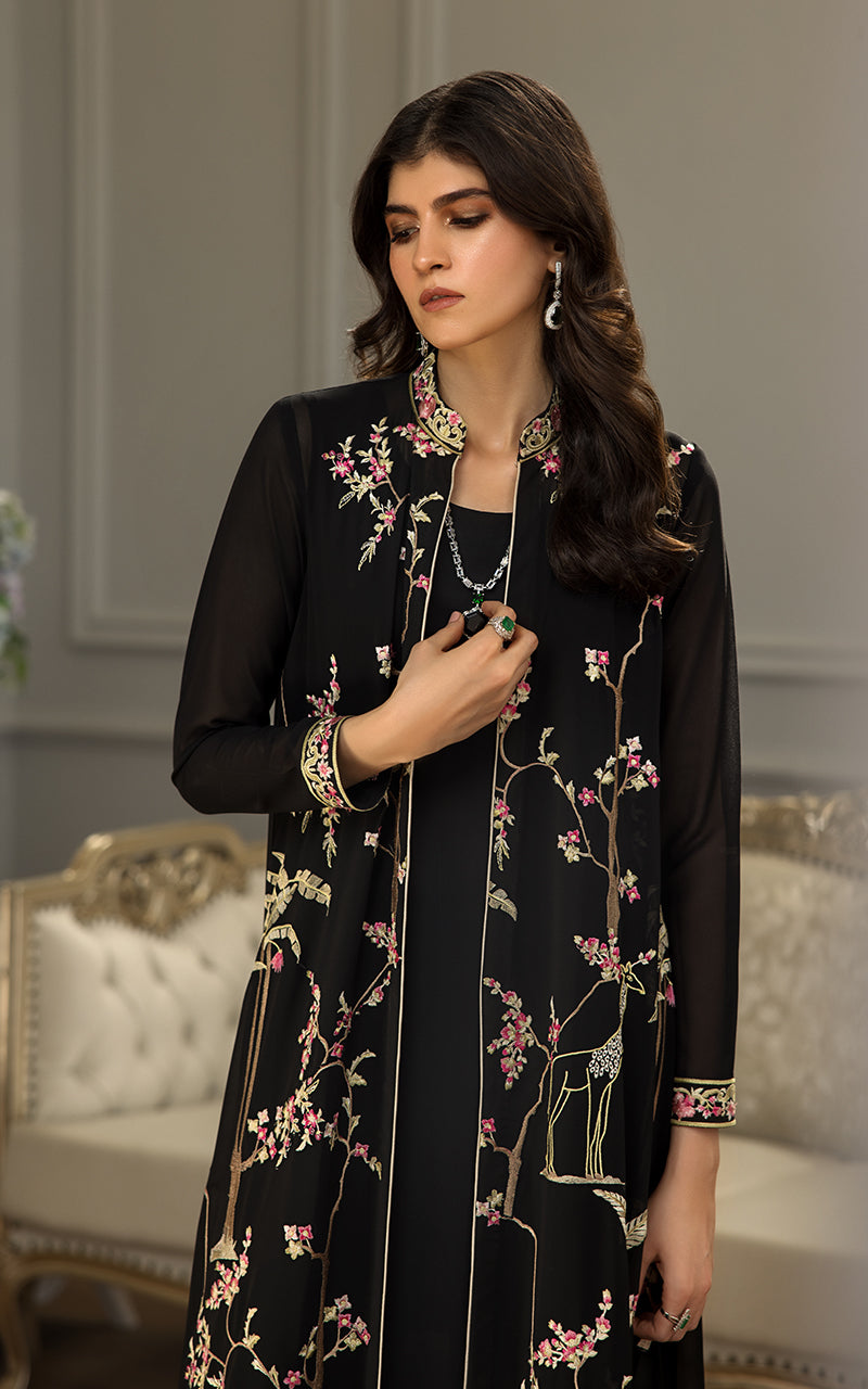 Chiffon Embroidered Long Jacket