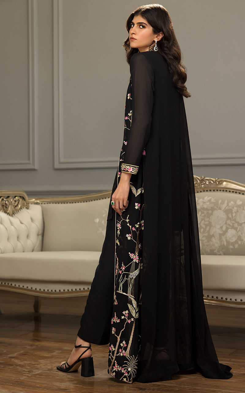 Chiffon Embroidered Long Jacket