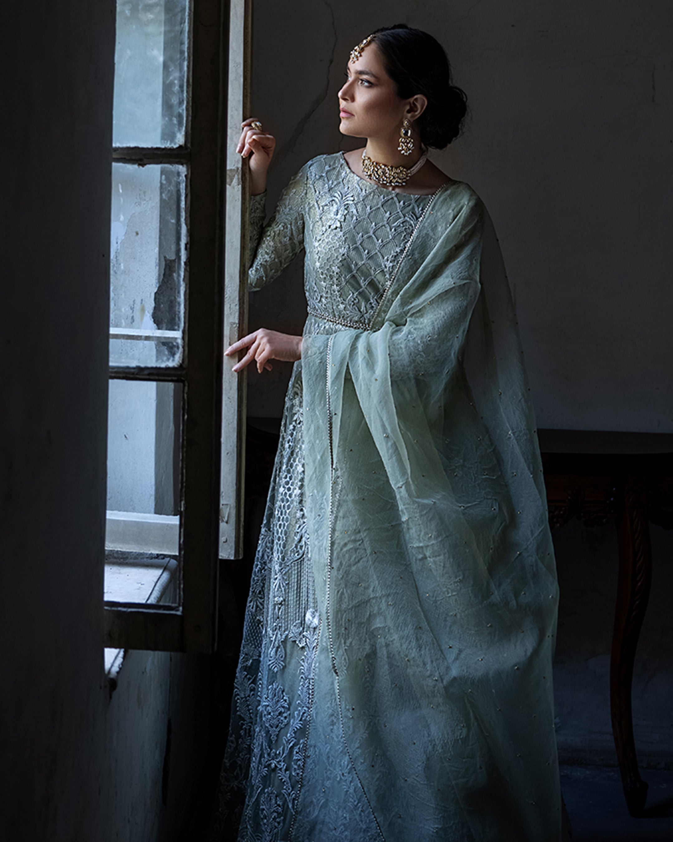 Unstitched Net Embroidered Dress