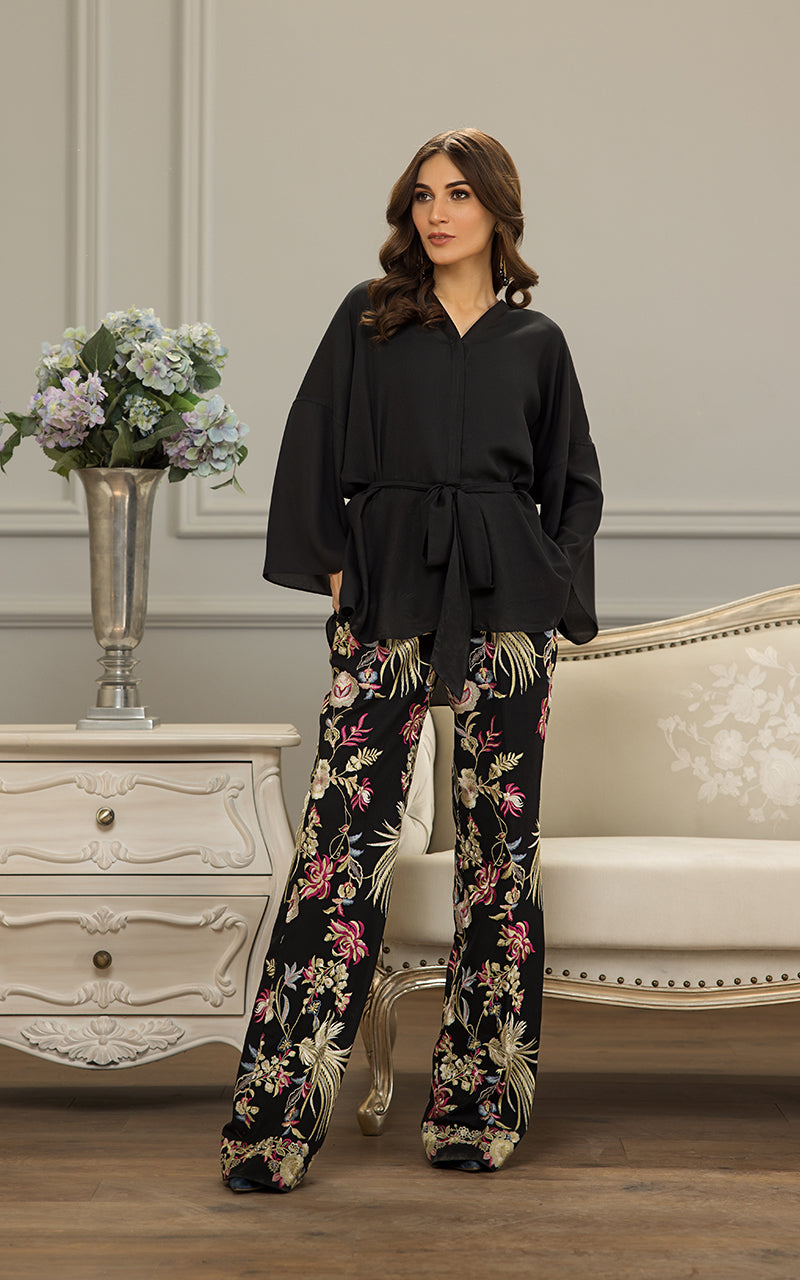 Chiffon Top With Embroidered Trouser