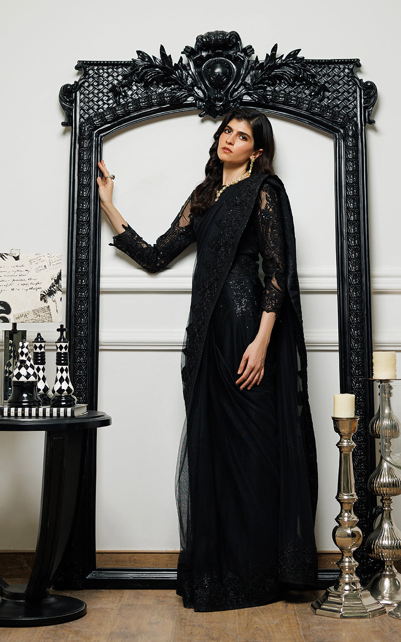 Unstitched Midnight Noir Saree