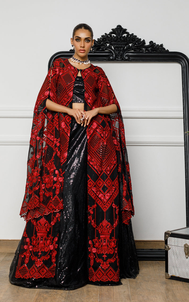 Chiffon Embroidered Jacket With Sequins Skirt