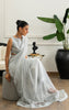 Unstitched Majestic ice-blue Embroidered Saree