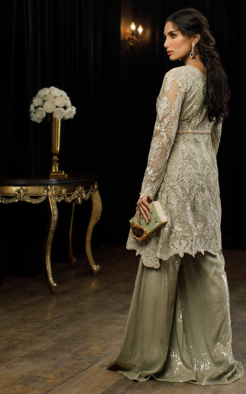 Net Embroidered Peplum with trouser