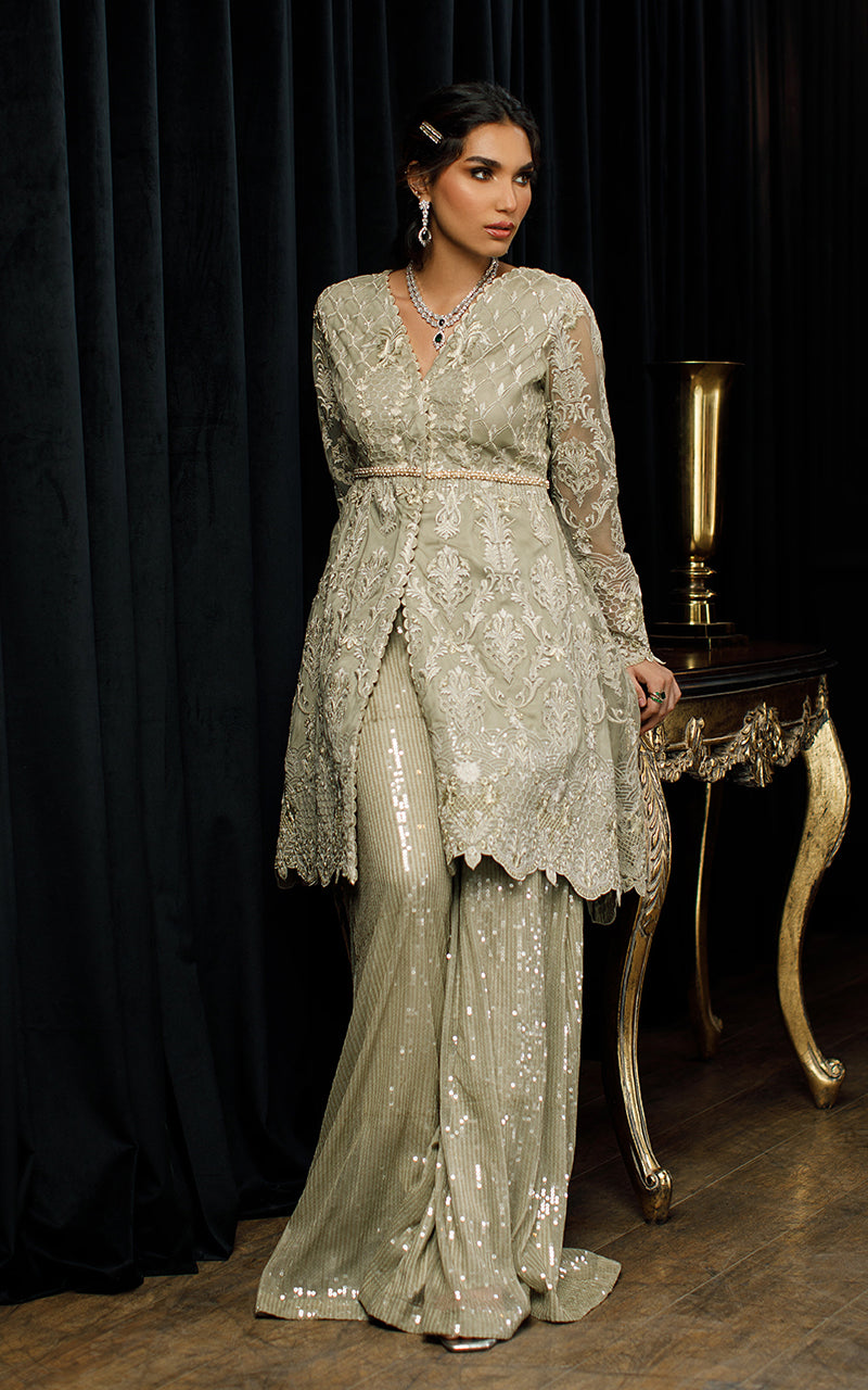 Net Embroidered Peplum with trouser