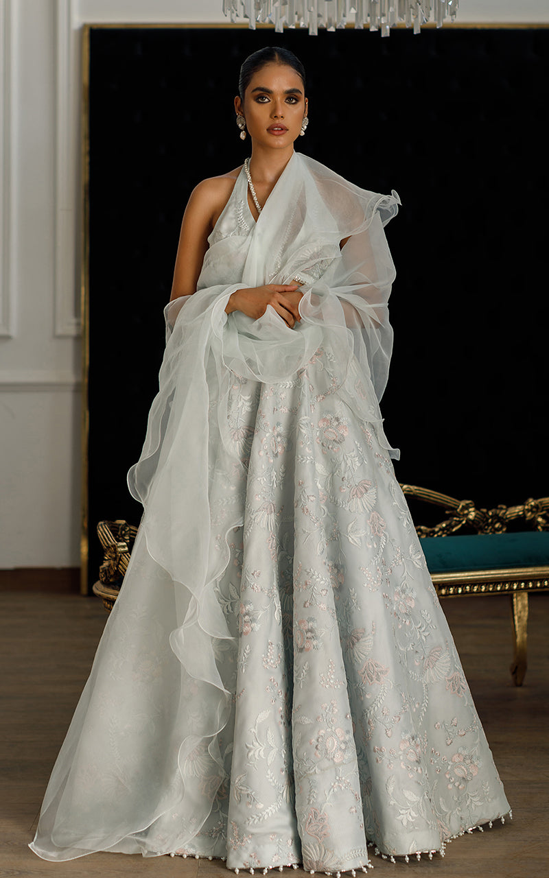 Organza Embroidered Blouse And Skirt